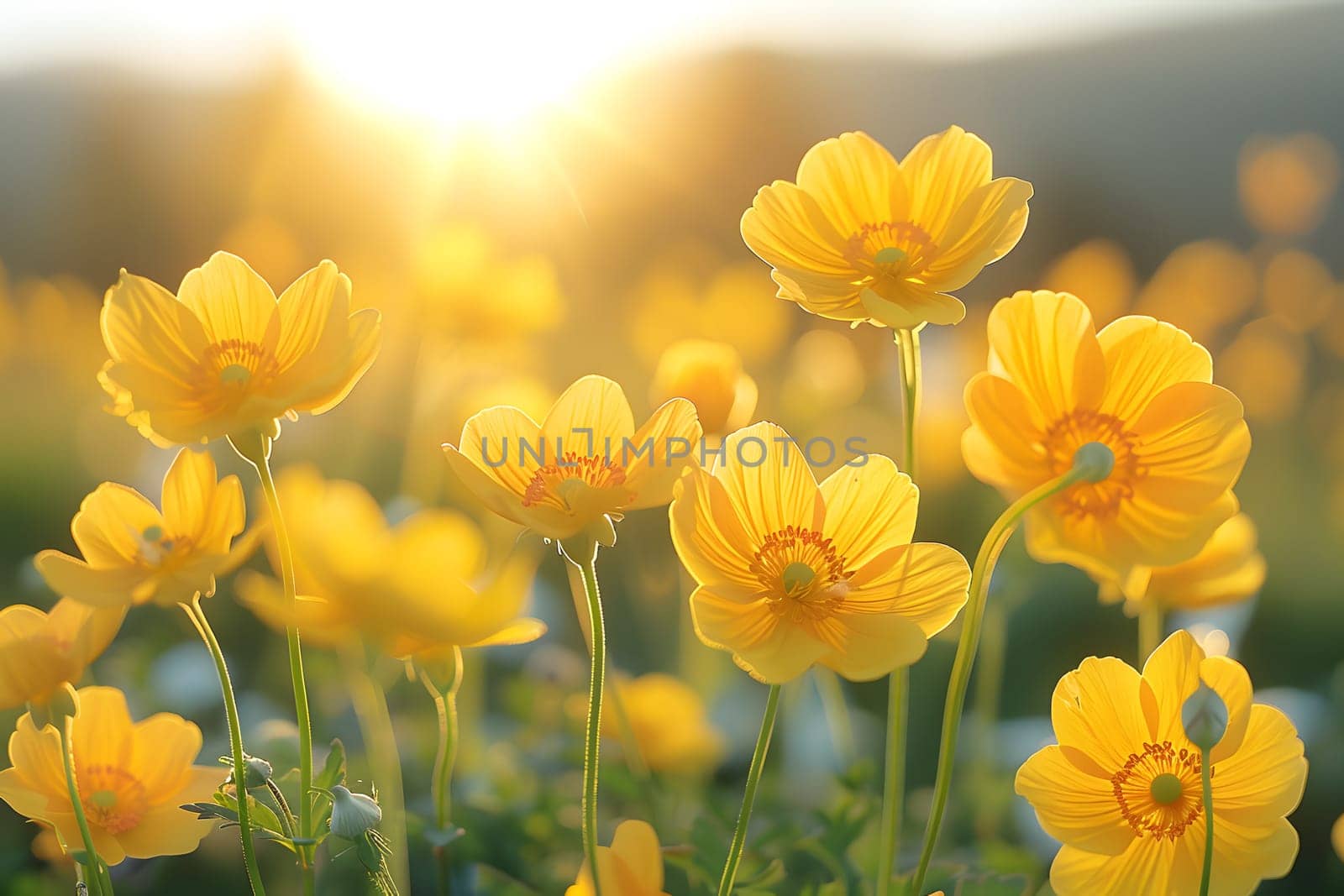 Background illustration about spring. There are flowers in the meadow in the beautiful morning sunlight with a blurred background makes you feel refreshed and want to create new things or start over.