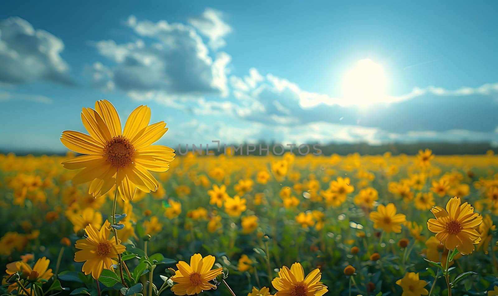 Background illustration about spring. There are flowers in the meadow in the beautiful morning sunlight with a blurred background makes you feel refreshed and want to create new things or start over.