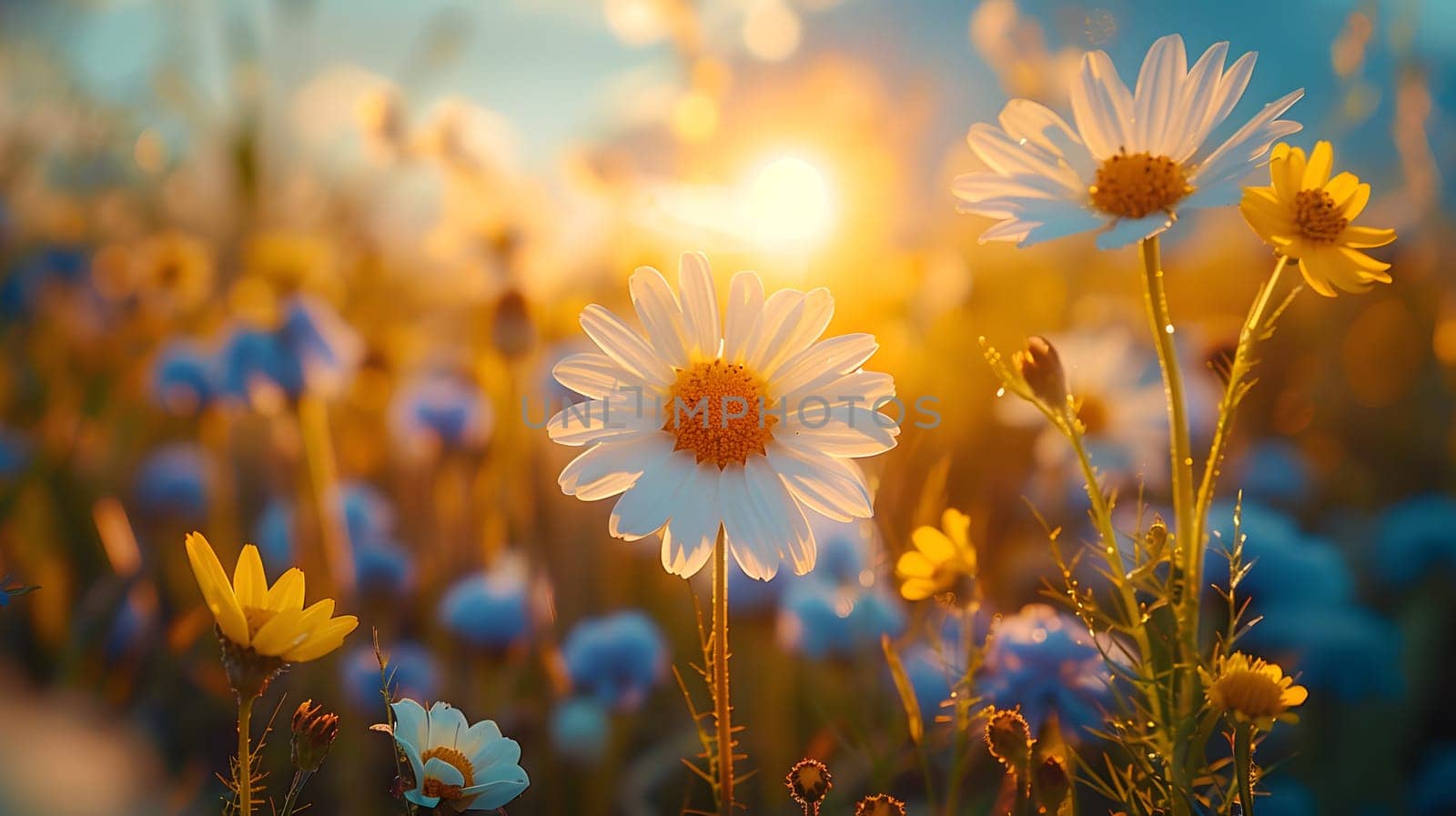 Background illustration about spring. There are flowers in the meadow in the beautiful morning sunlight with a blurred background makes you feel refreshed and want to create new things or start over.
