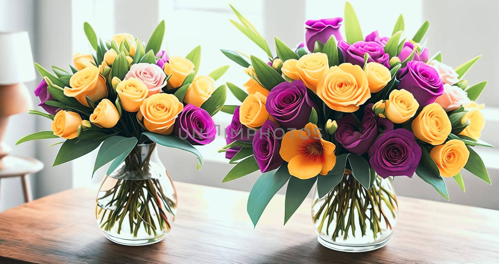 Floral Elegance. A vibrant bouquet of spring flowers arranged in a stylish vase with soft natural lighting to symbolize elegance and femininity