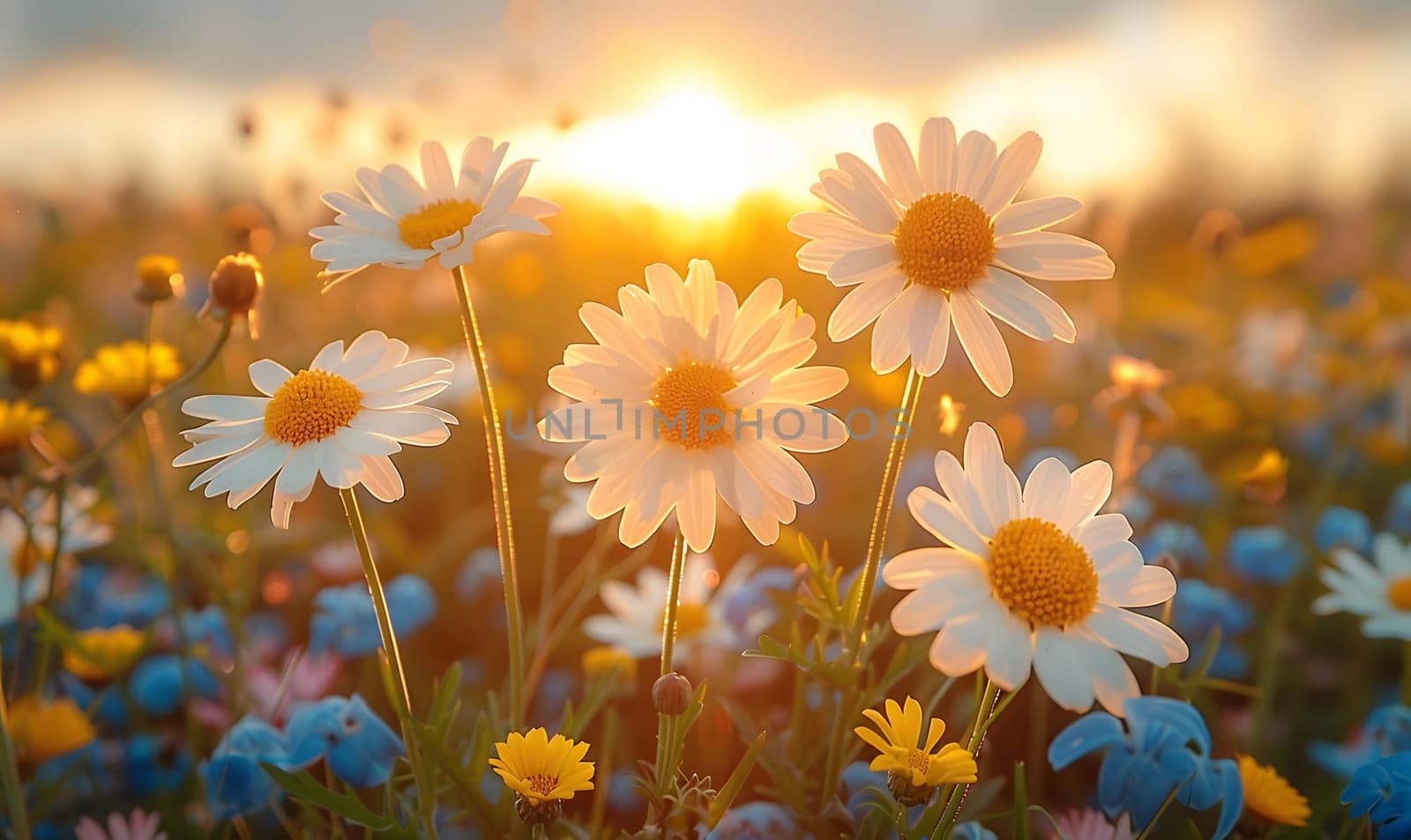 Background illustration about spring. There are flowers in the meadow in the beautiful morning sunlight with a blurred background makes you feel refreshed and want to create new things or start over.