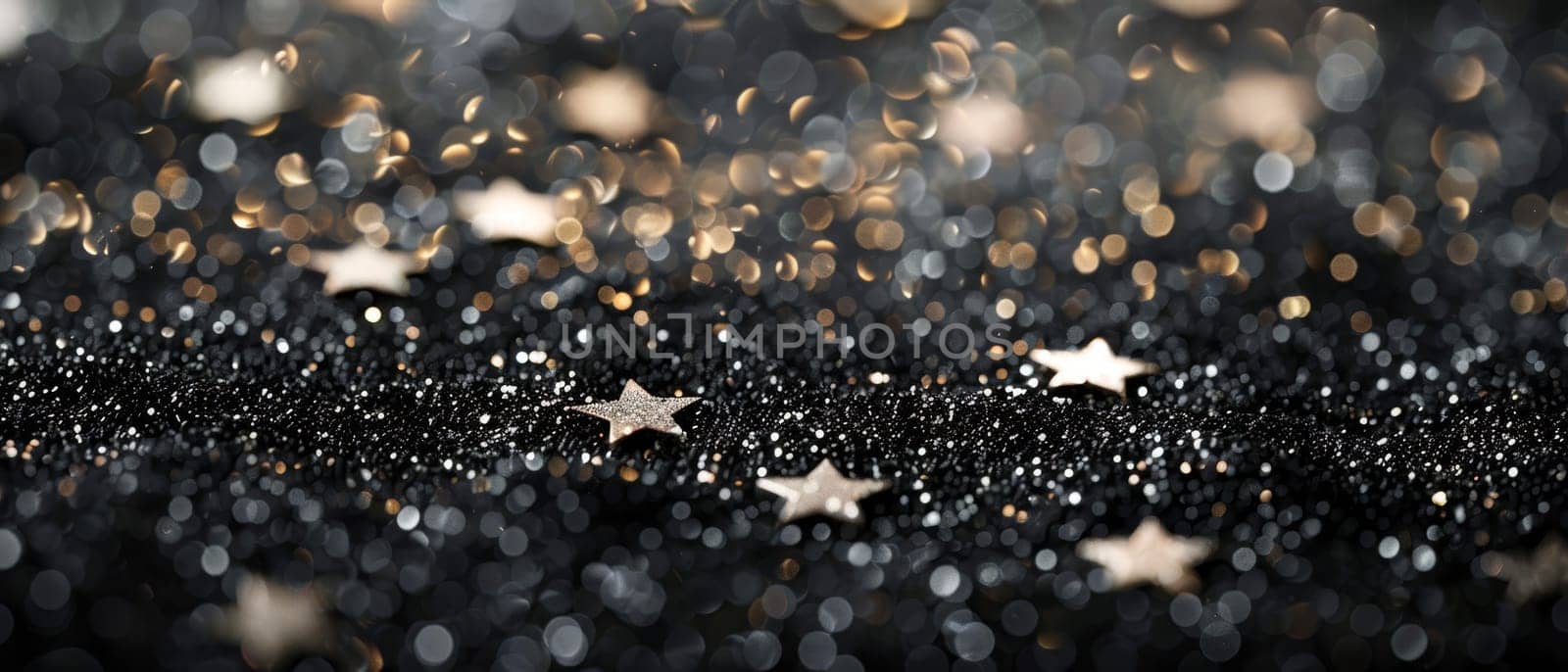 A magical display of golden stars sparkling against a dark, mystical background, creating a festive and enchanting atmosphere