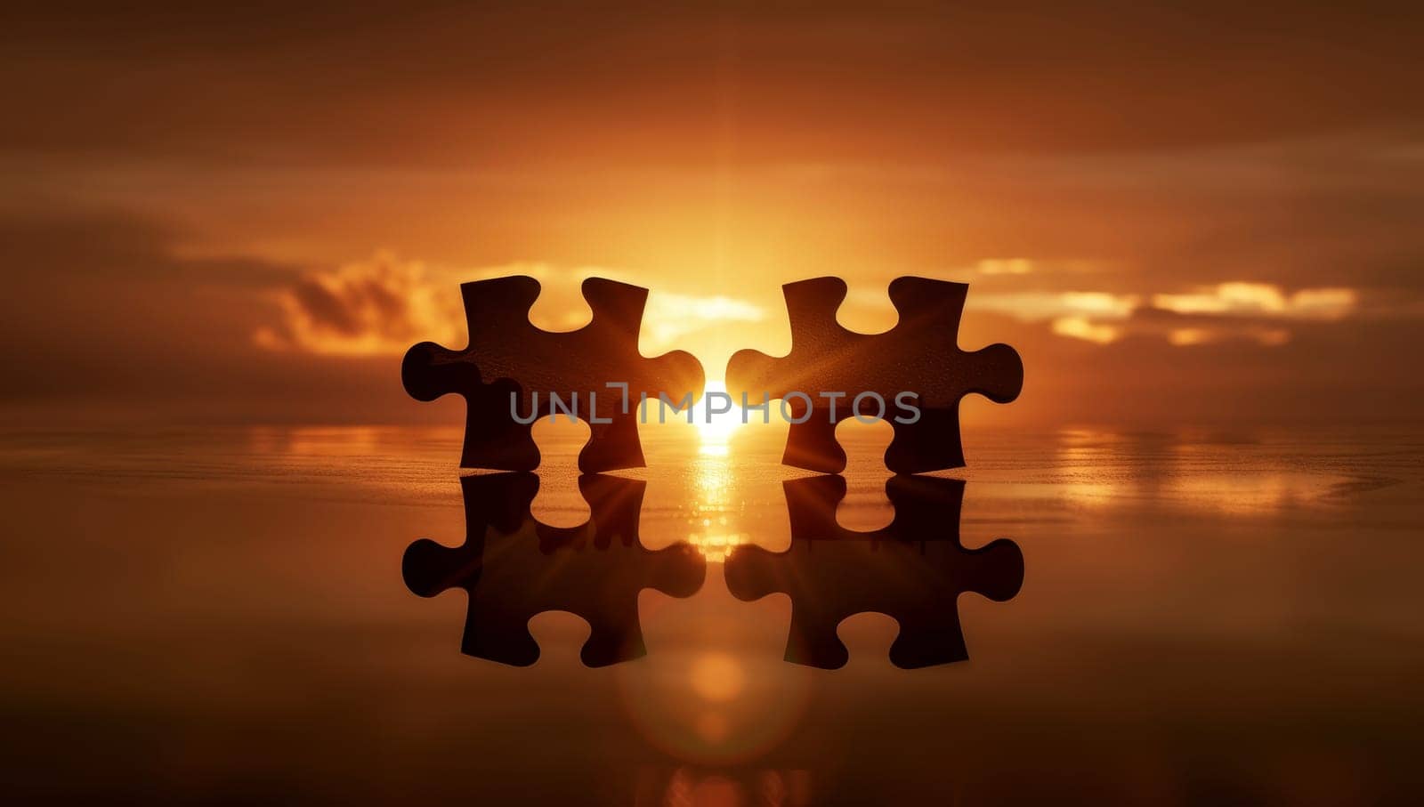Jigsaw puzzle piece in the sunset sky. Business solutions concept.