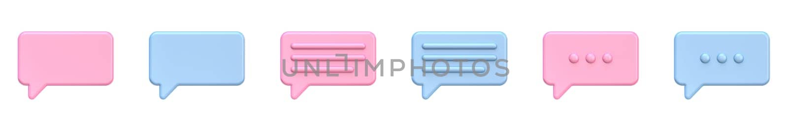 Collection of rectangular speech bubbles 3D rendering illustration isolated on white background