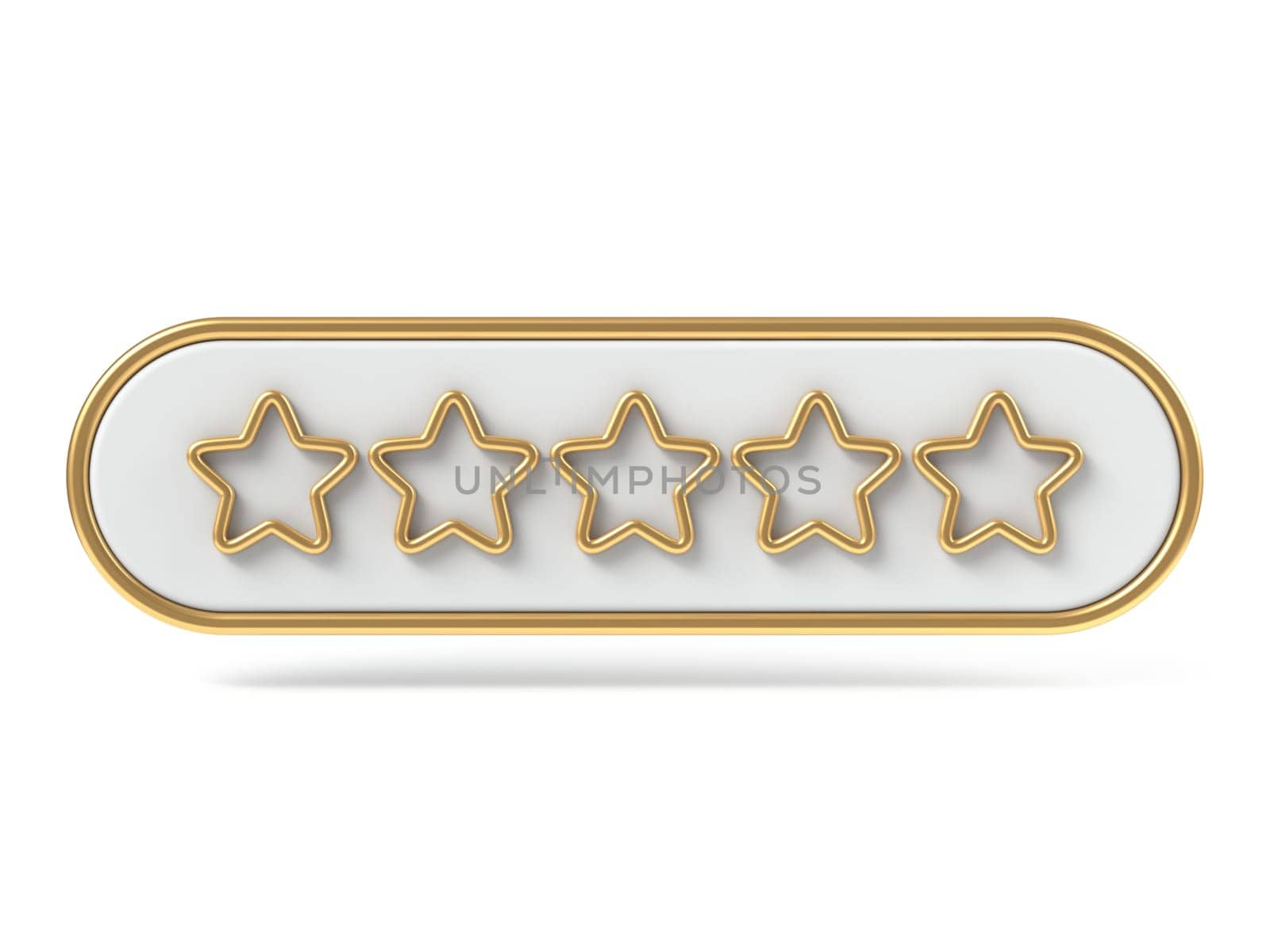 Voting concept Five golden stars 3D rendering illustration isolated on white background