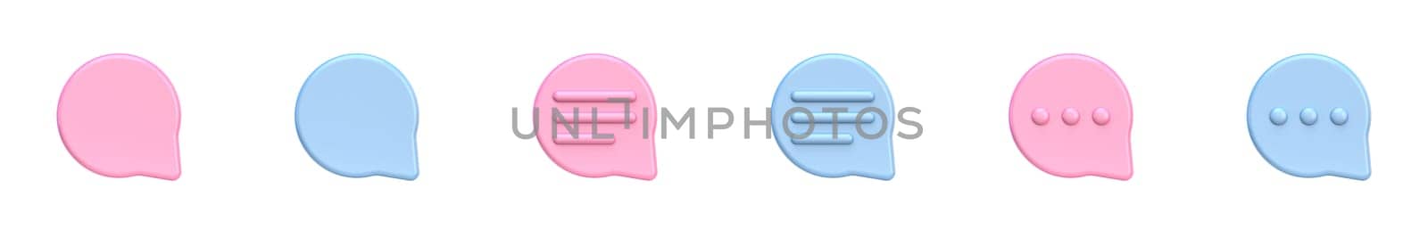 Collection of circle speech bubbles 3D rendering illustration isolated on white background