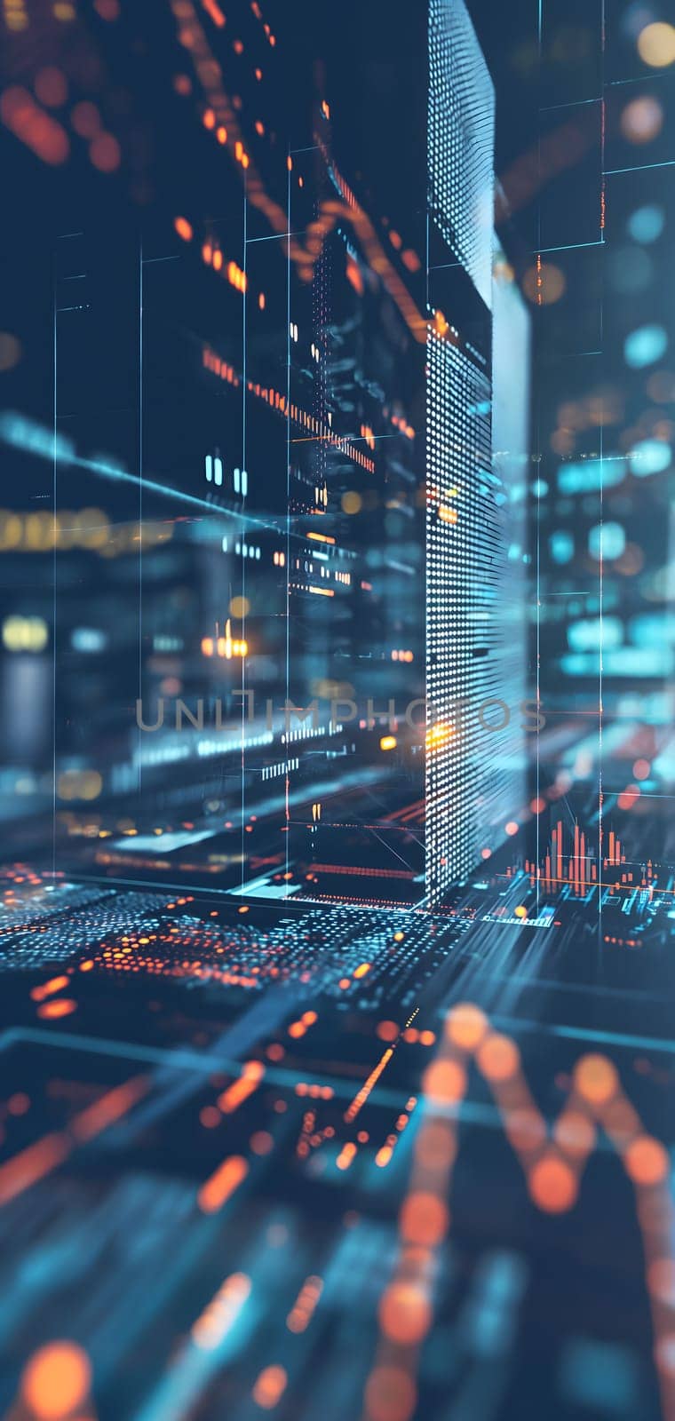 Dynamic Finance Flow, Double Exposure of Data and Technology background. Neural network generated image. Not based on any actual scene or pattern.