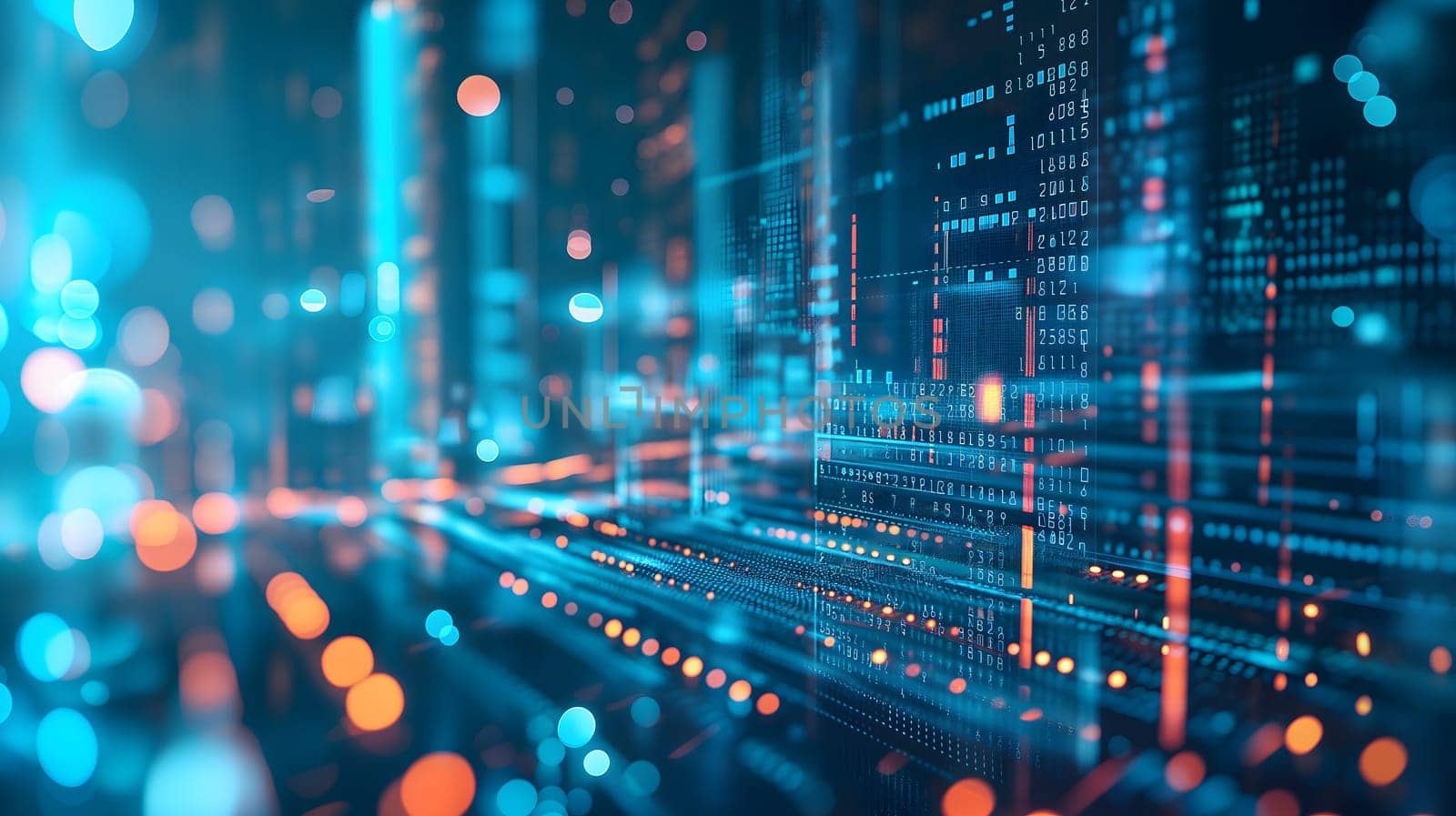 Dynamic Finance Flow, Double Exposure of Data and Technology background. Neural network generated image. Not based on any actual scene or pattern.