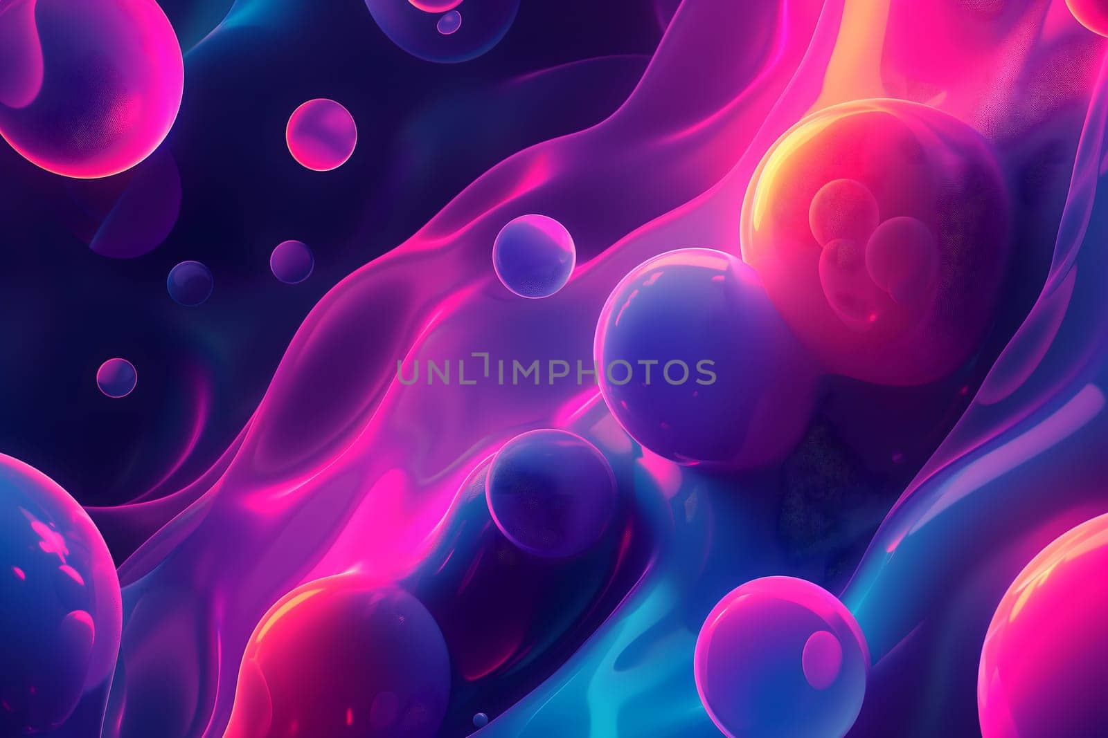 Abstract pink and cyan bubble shapes background and wallpaper. Neural network generated in January 2024. Not based on any actual scene or pattern.