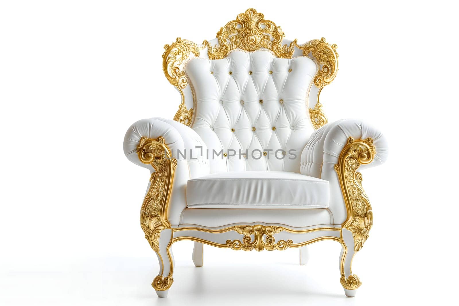White leather capitonner technique armchair on white background. Digitally generated image. Not based on any actual person, scene or pattern.