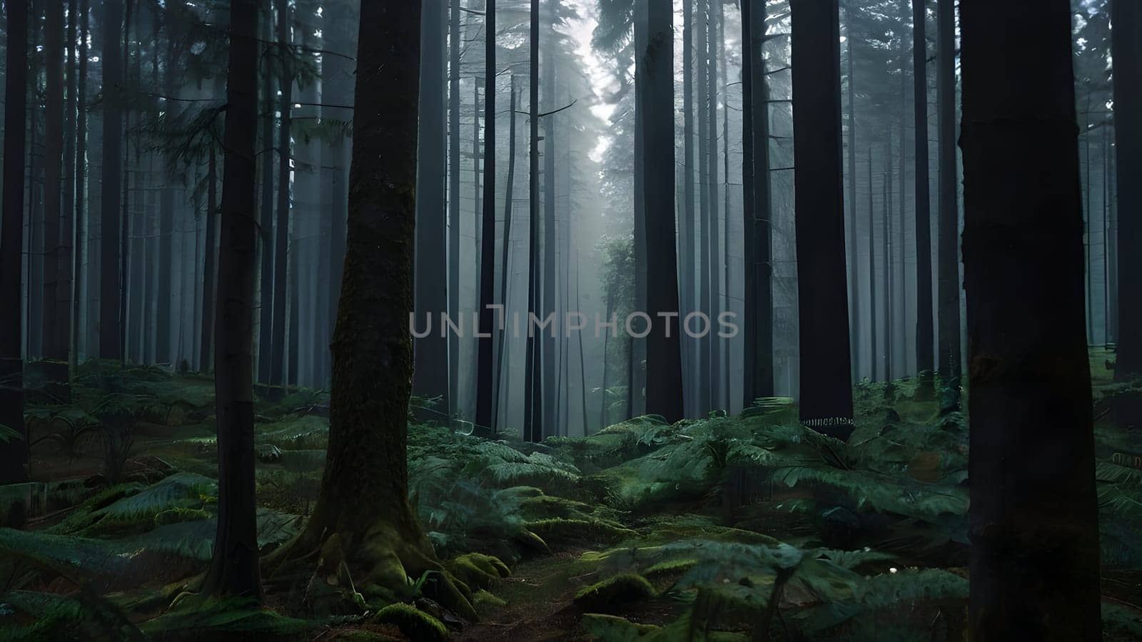 View of the mystical cinematic forest