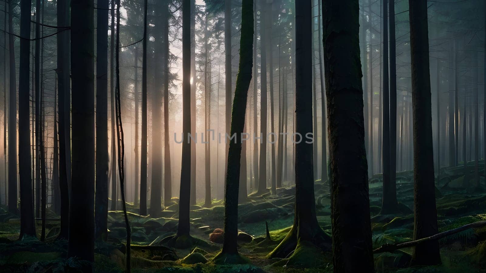 View of the mystical cinematic forest