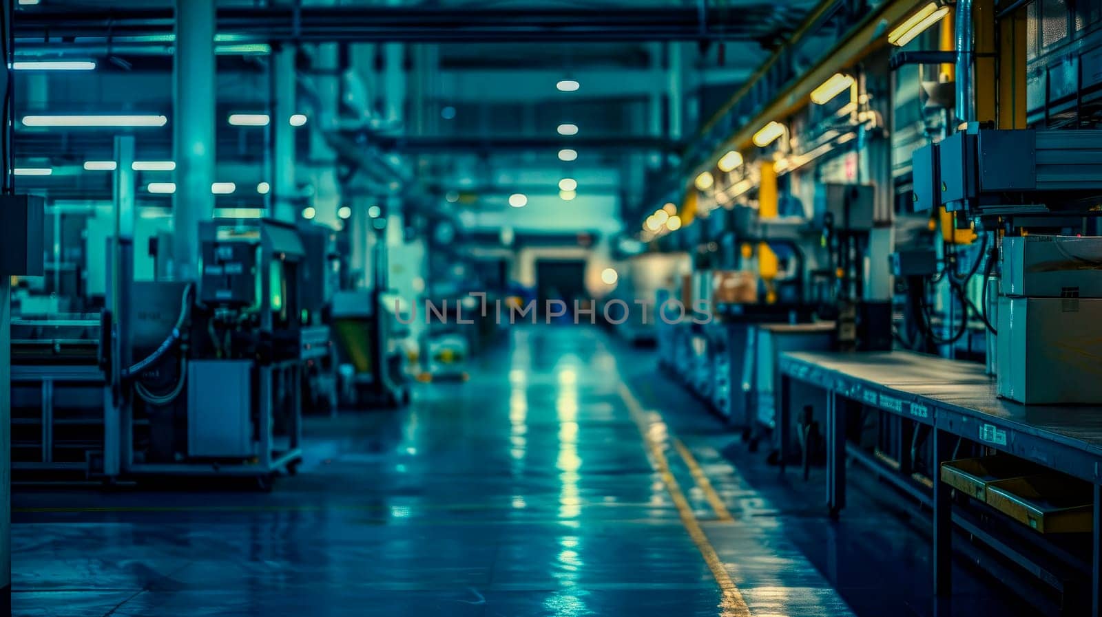 Interior of big industrial factory inside. Metalworking plant, heavy industry. AI generated