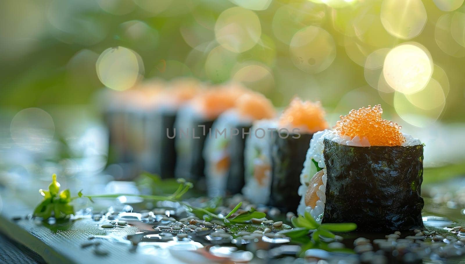 Fresh Sushi Rolls with Salmon Caviar and Avocado
