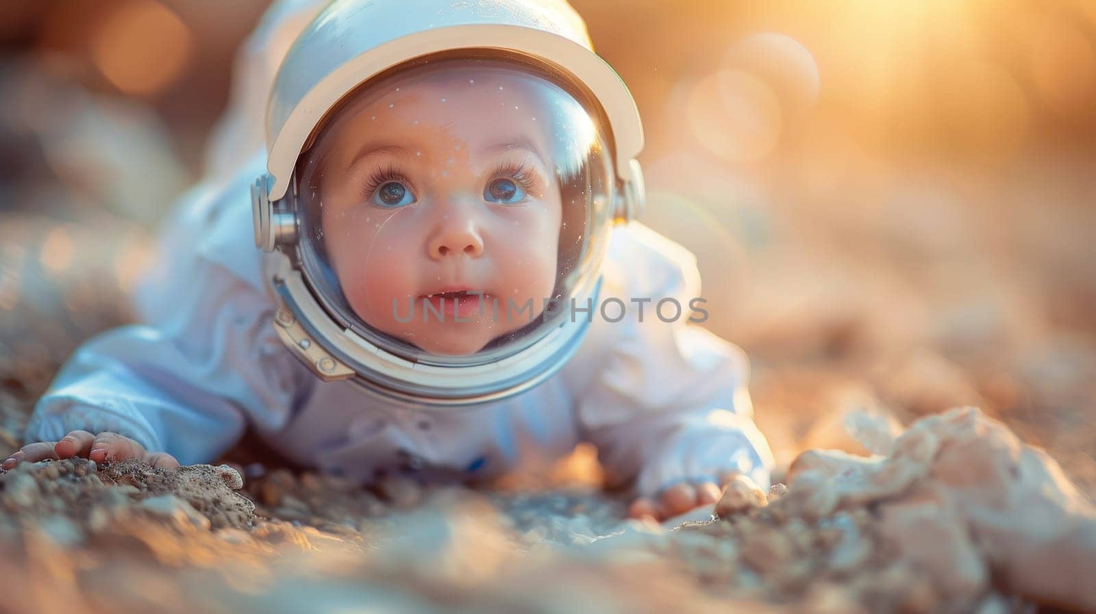 Astronaut Baby Playing on Beach