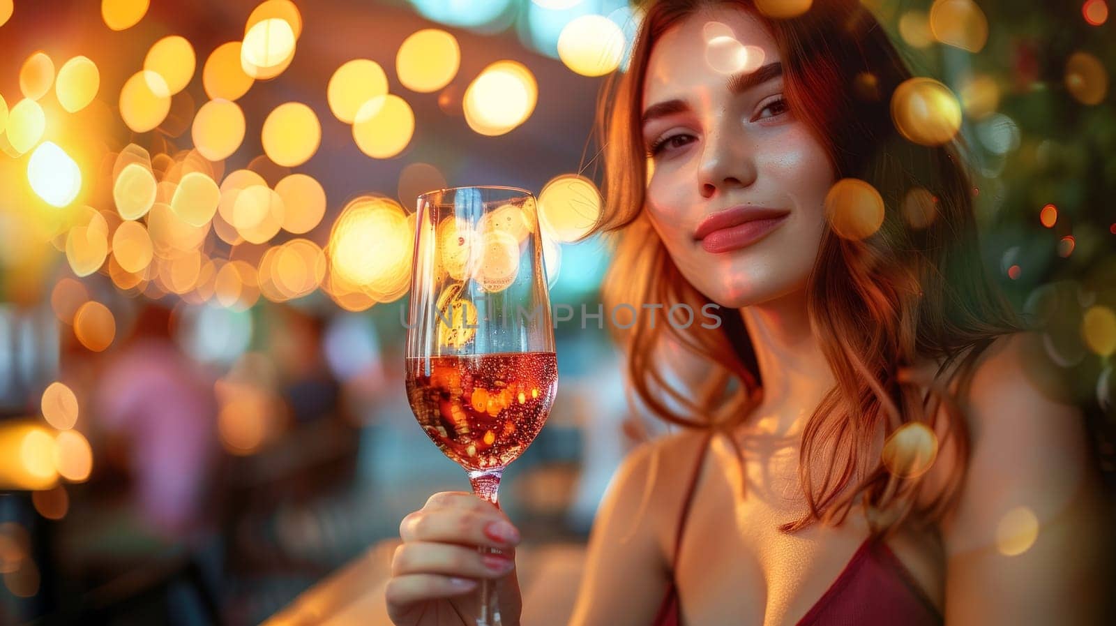 Elegant woman enjoying wine at a festive event