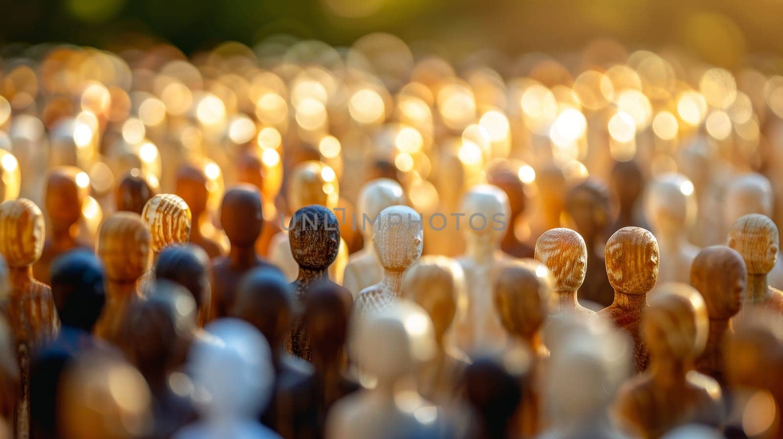 Golden Illuminated Crowd of Wooden Figures