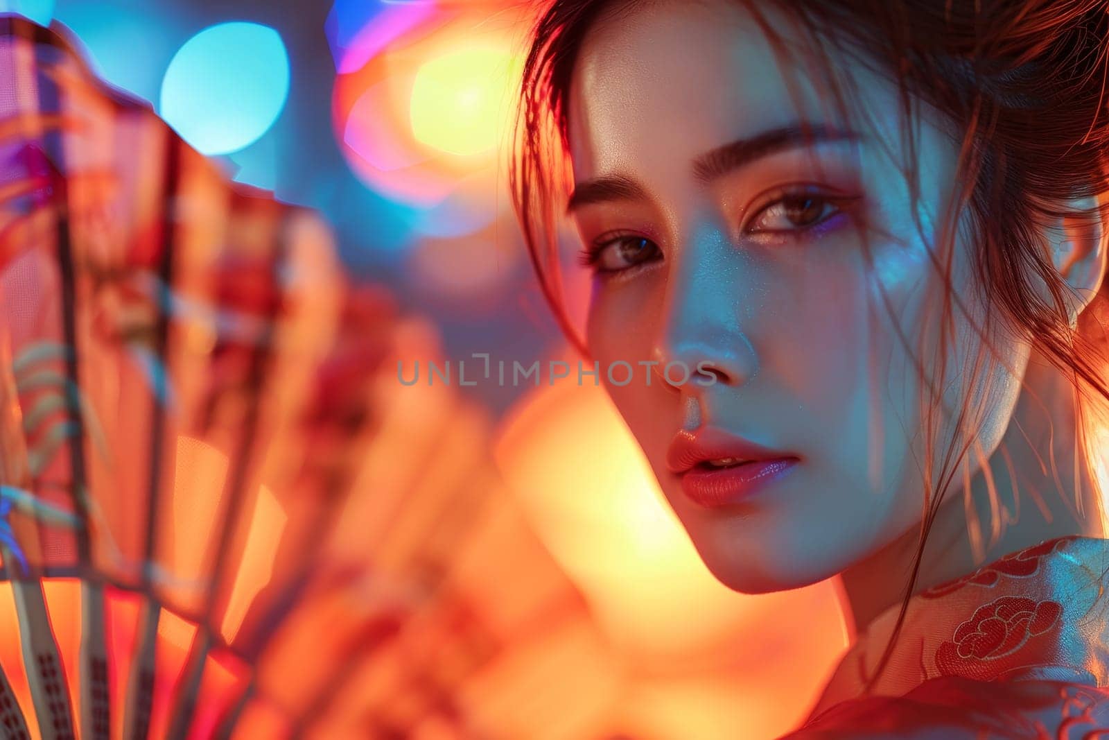 Elegant Asian Woman with Colorful Fan