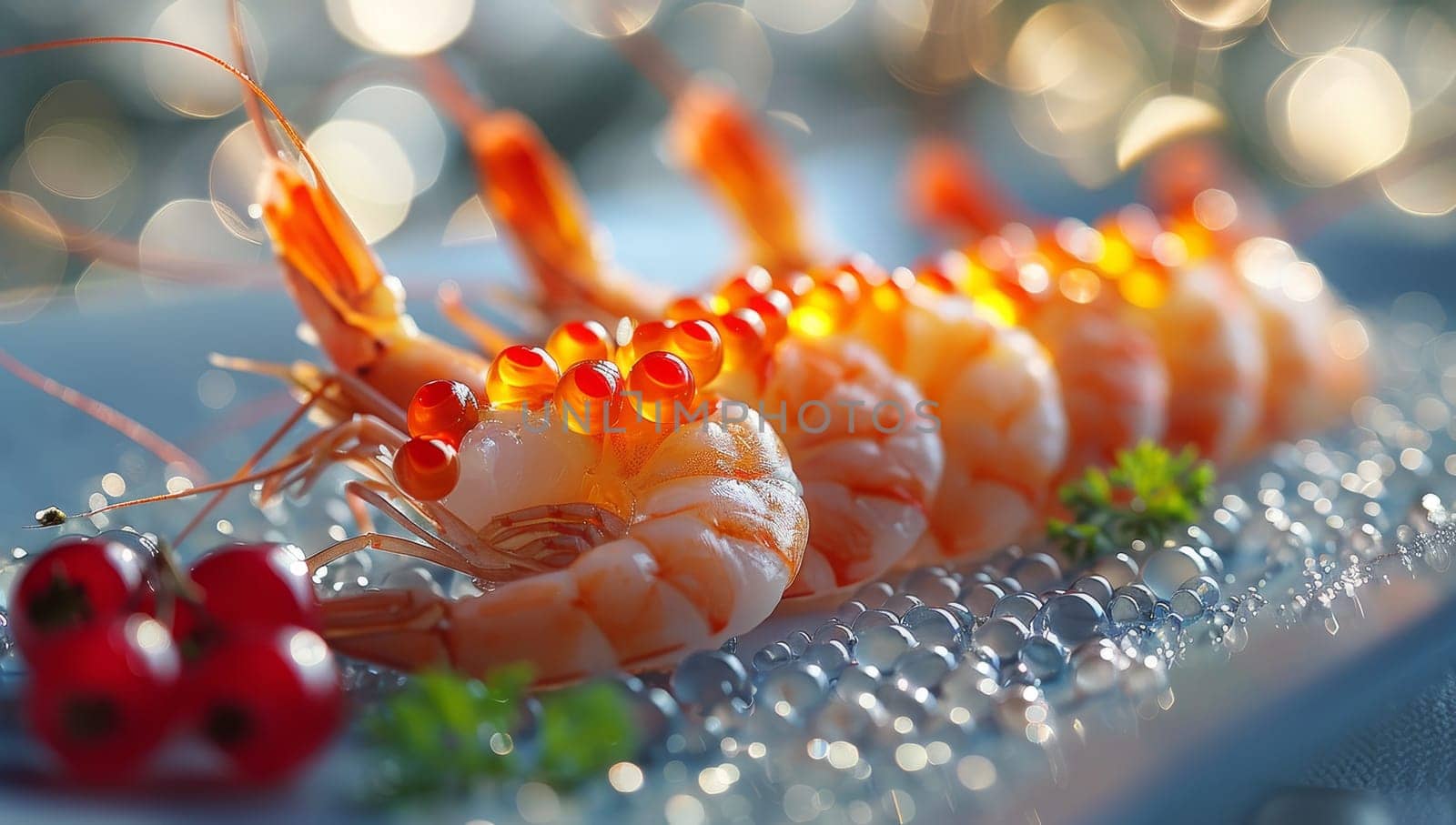 Shrimps and Red Currants on Plate
