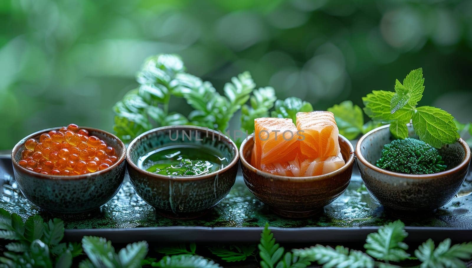 Japanese food, Salmon roe and salmon caviar on green background