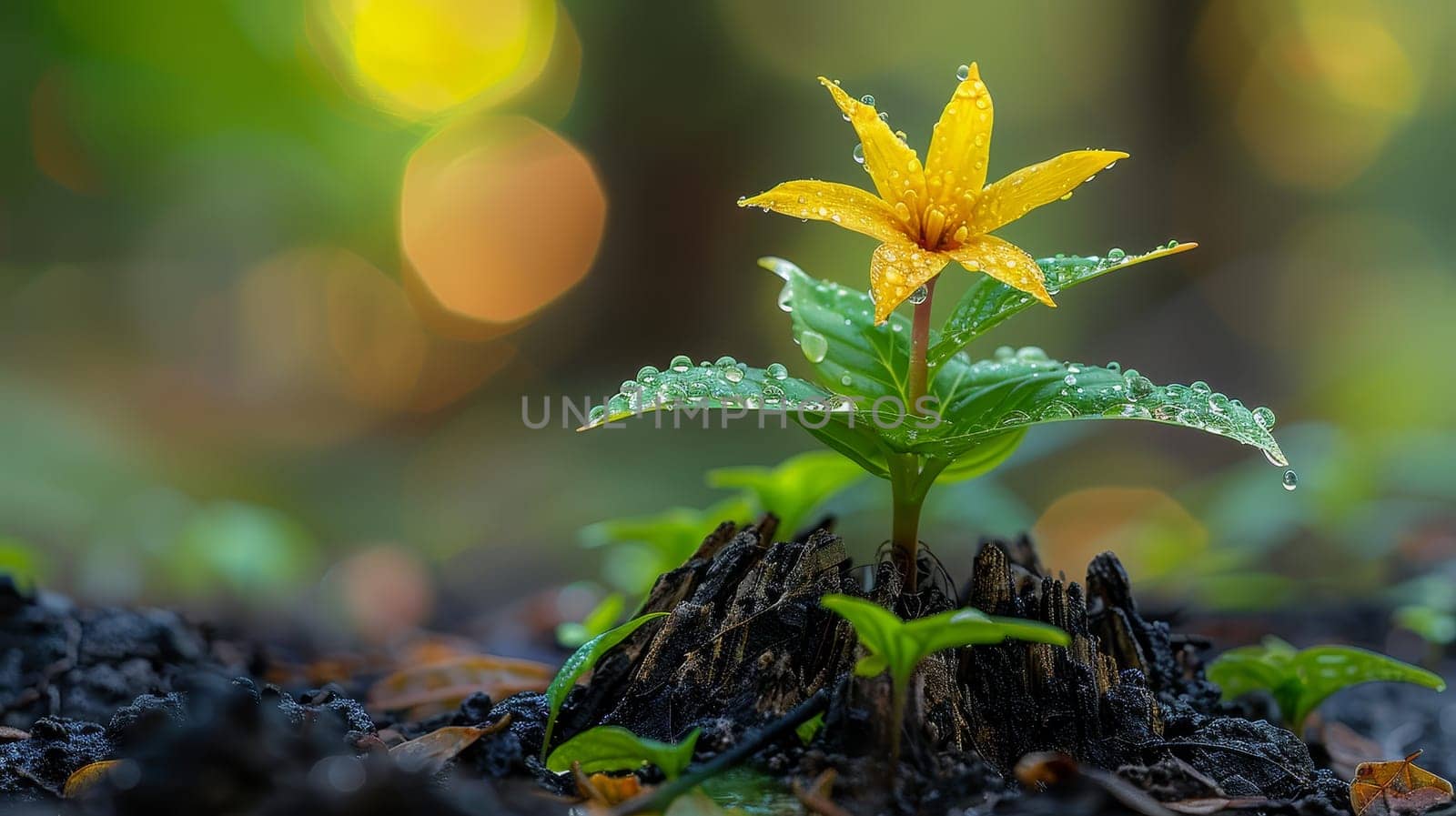 Dew kissed Yellow Flower in Morning Light