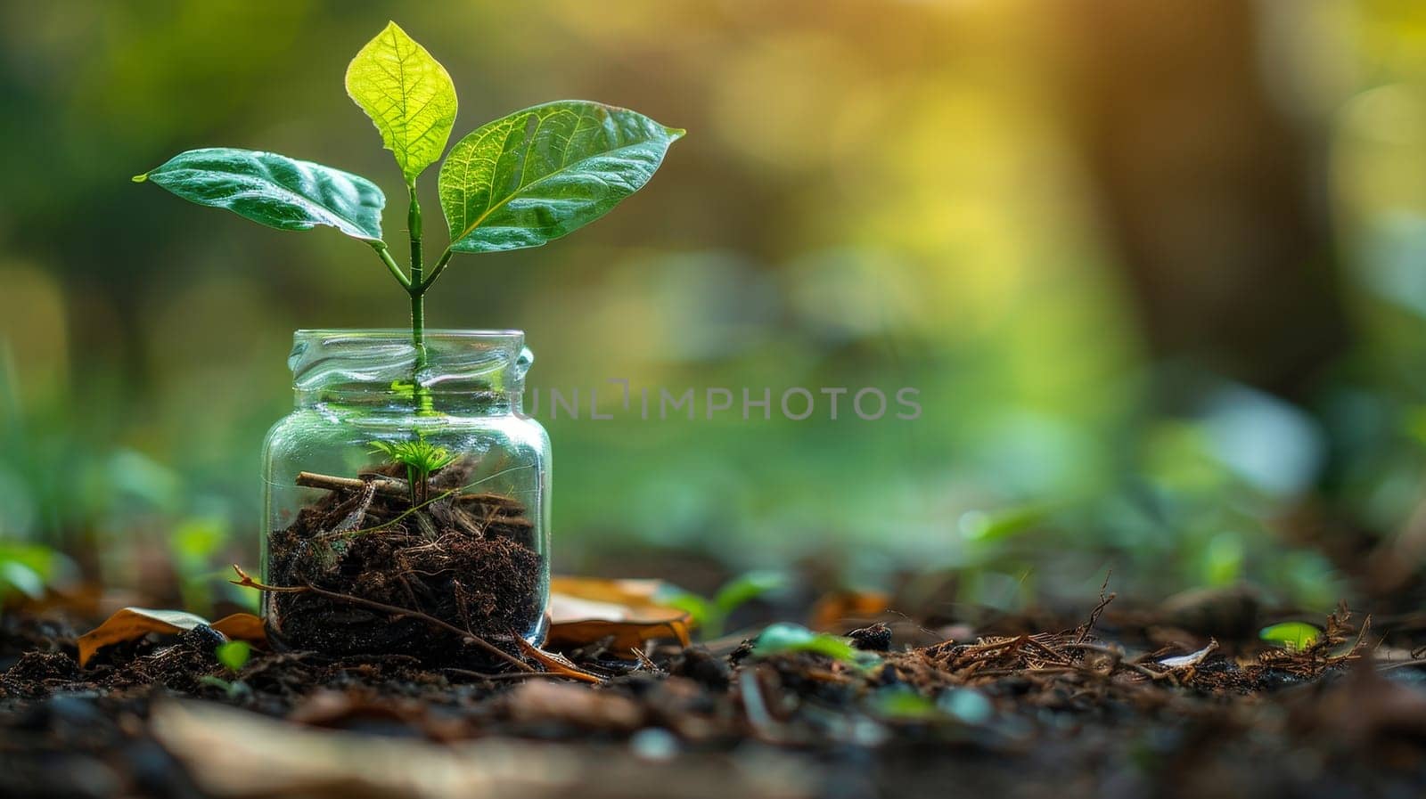 Seedling Growth in Glass Jar Amidst Nature