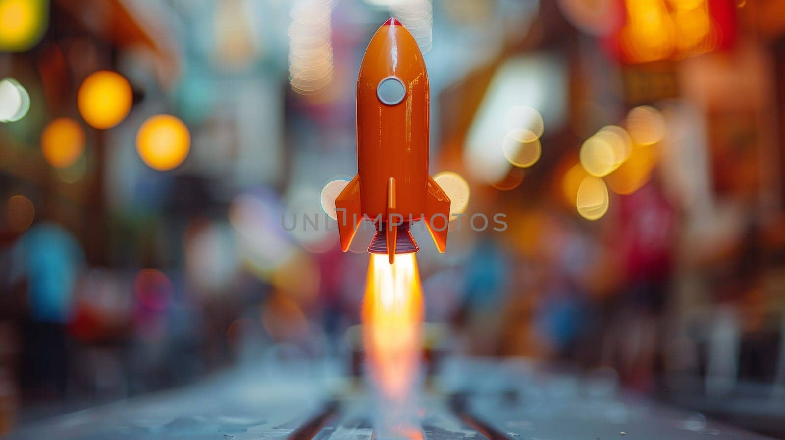 Close up of toy rocket on blurred background. Concept of start up.