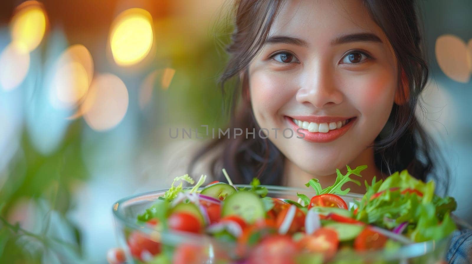 Asian Woman Enjoying Fresh Vegetable Salad