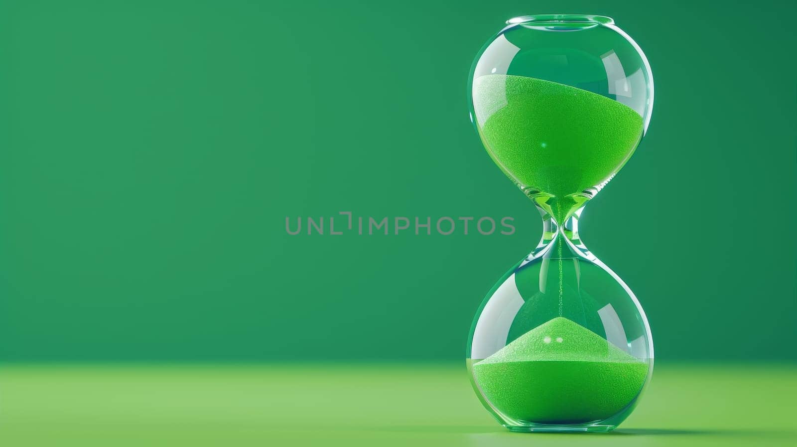 Hourglass on green background. Time concept.