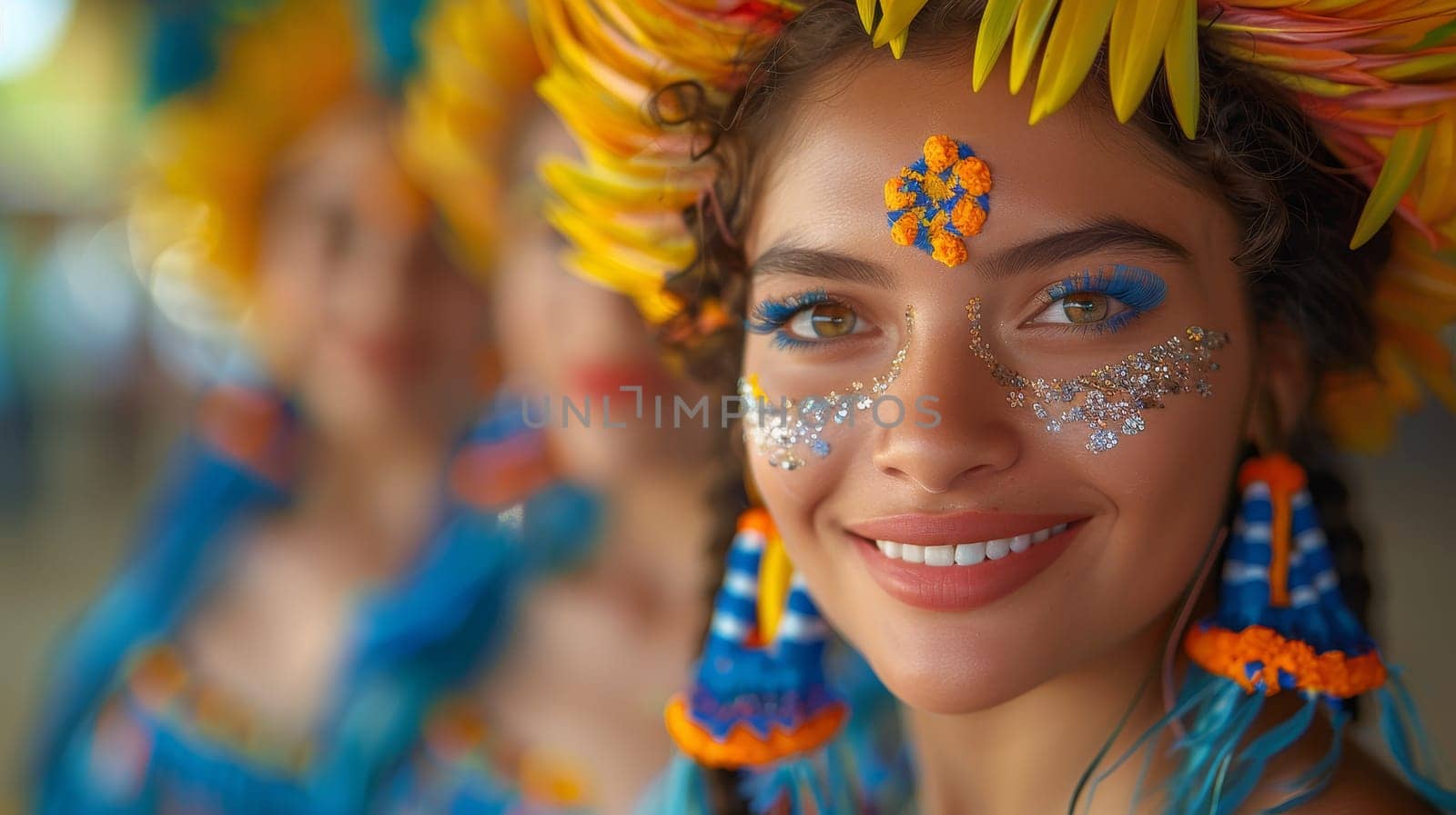 Colorful Makeup Woman with Floral Hairpiece