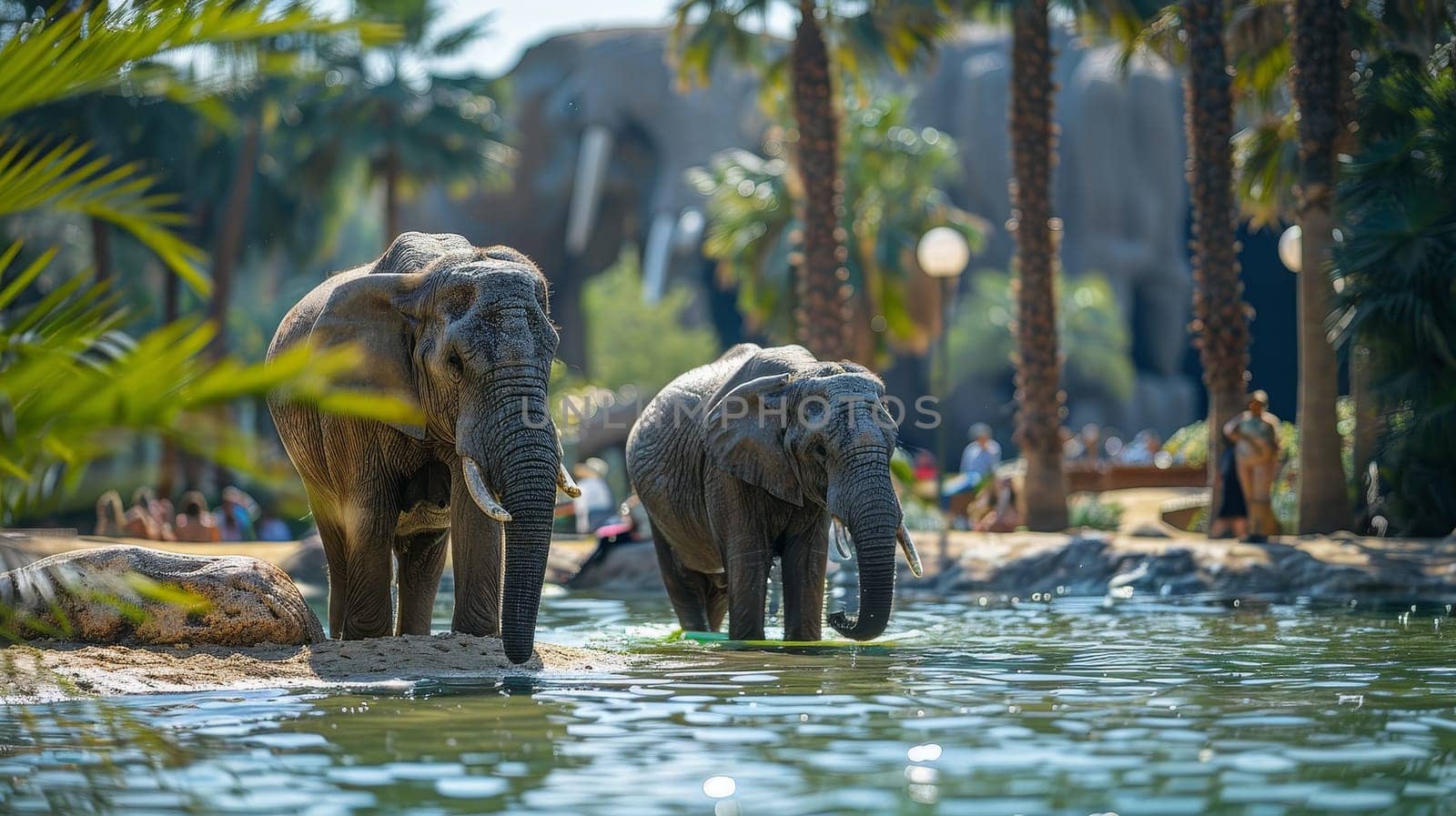 Elephants Bathing in Zoo