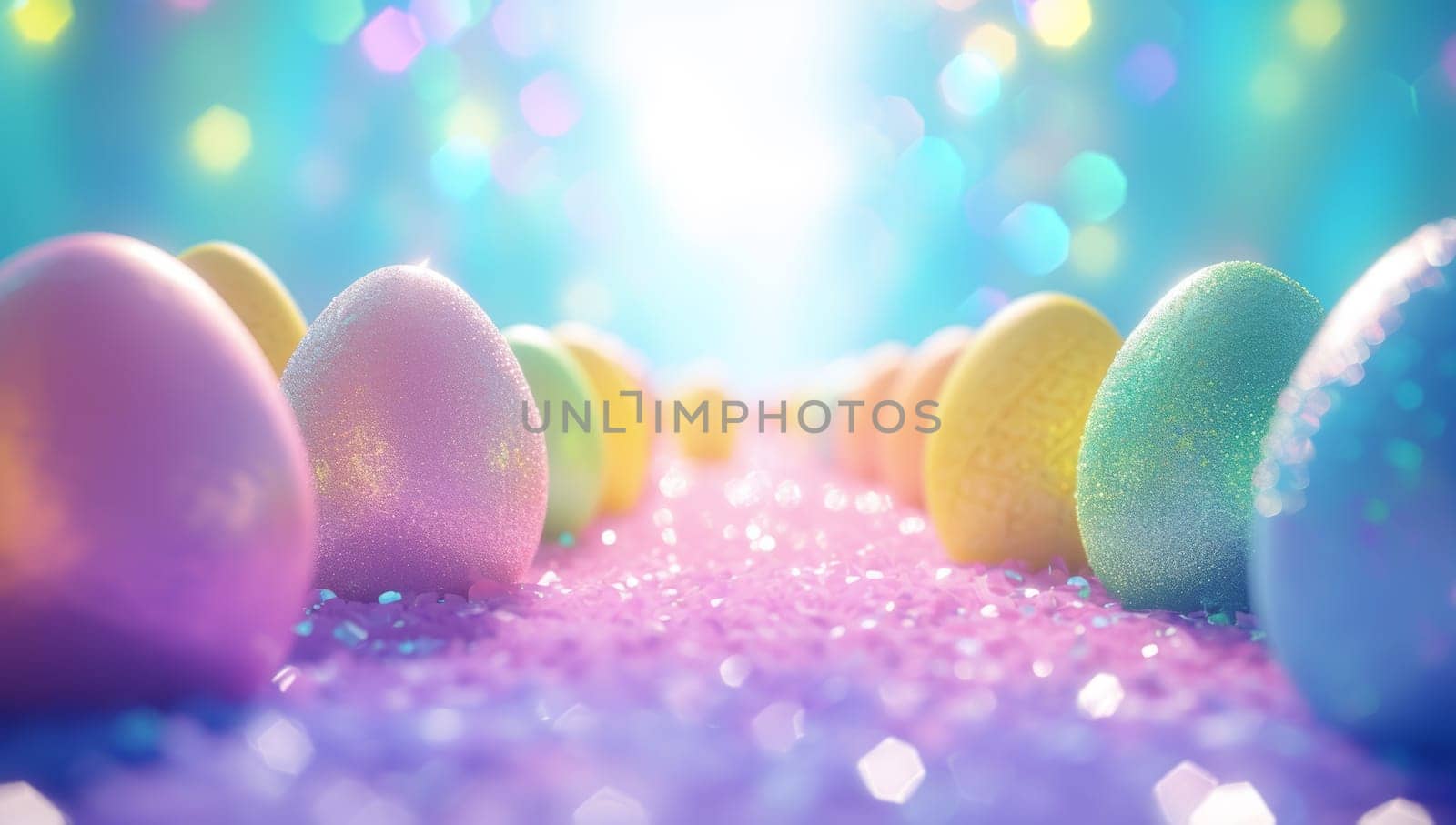 Colorful Easter Eggs on Sparkling Surface