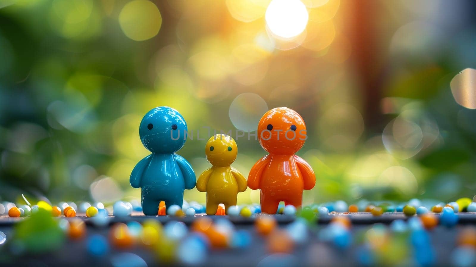 Miniature Family Enjoying Sunny Day in Park