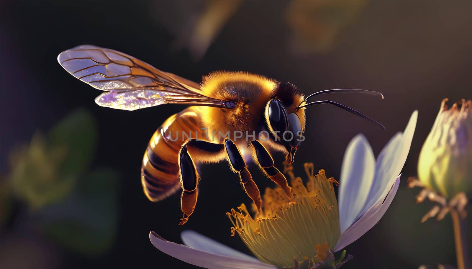 a stunning bee is flying, isolated on transparent background, macro, incredible pollinator