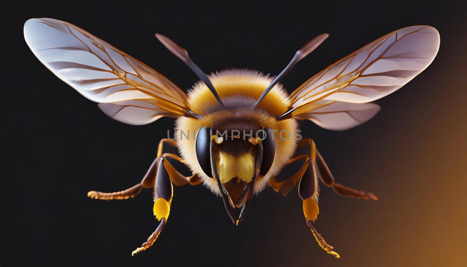 a stunning bee is flying, isolated on transparent background, macro, incredible pollinator