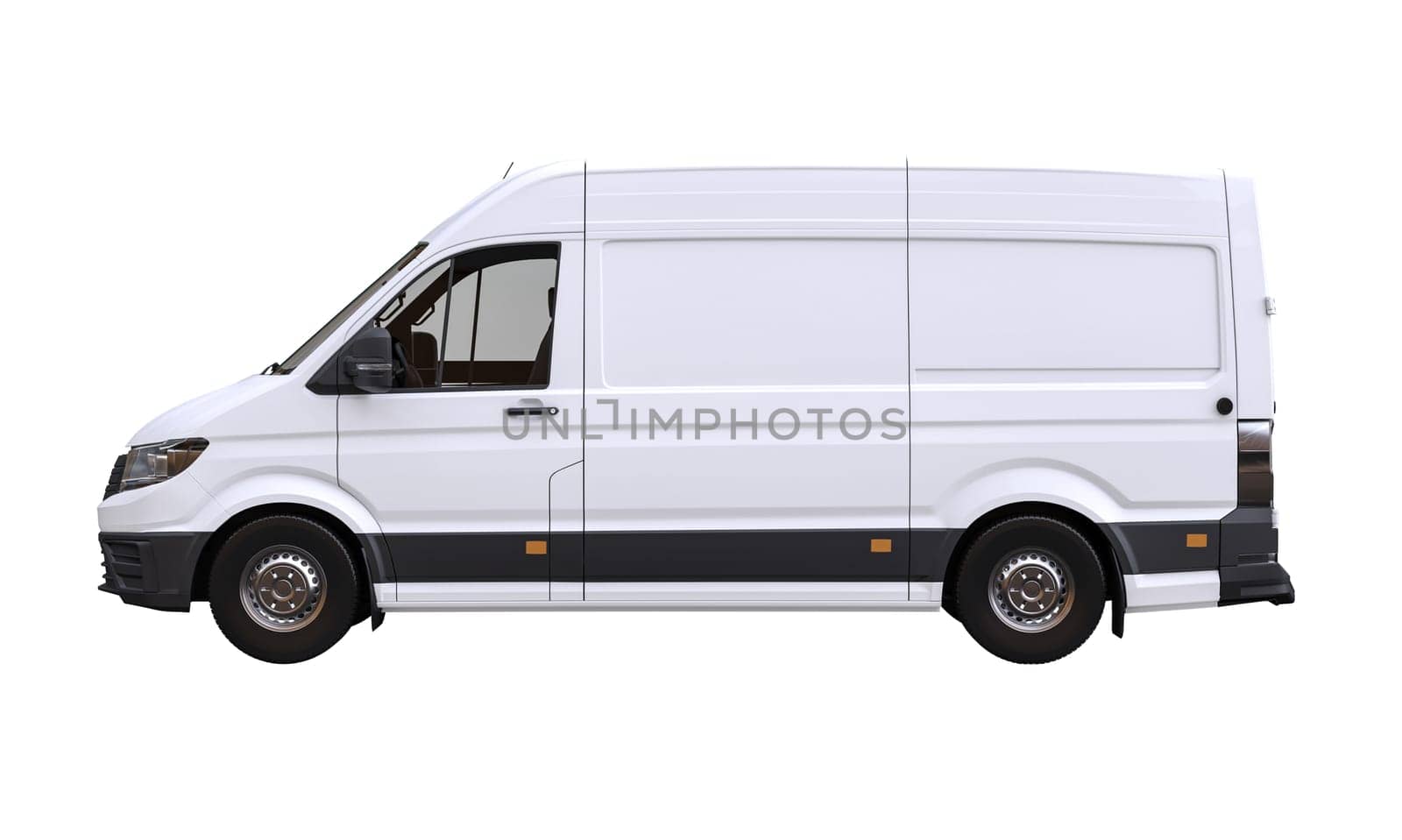 Side view of a contemporary white cargo van isolated on white. 3d render