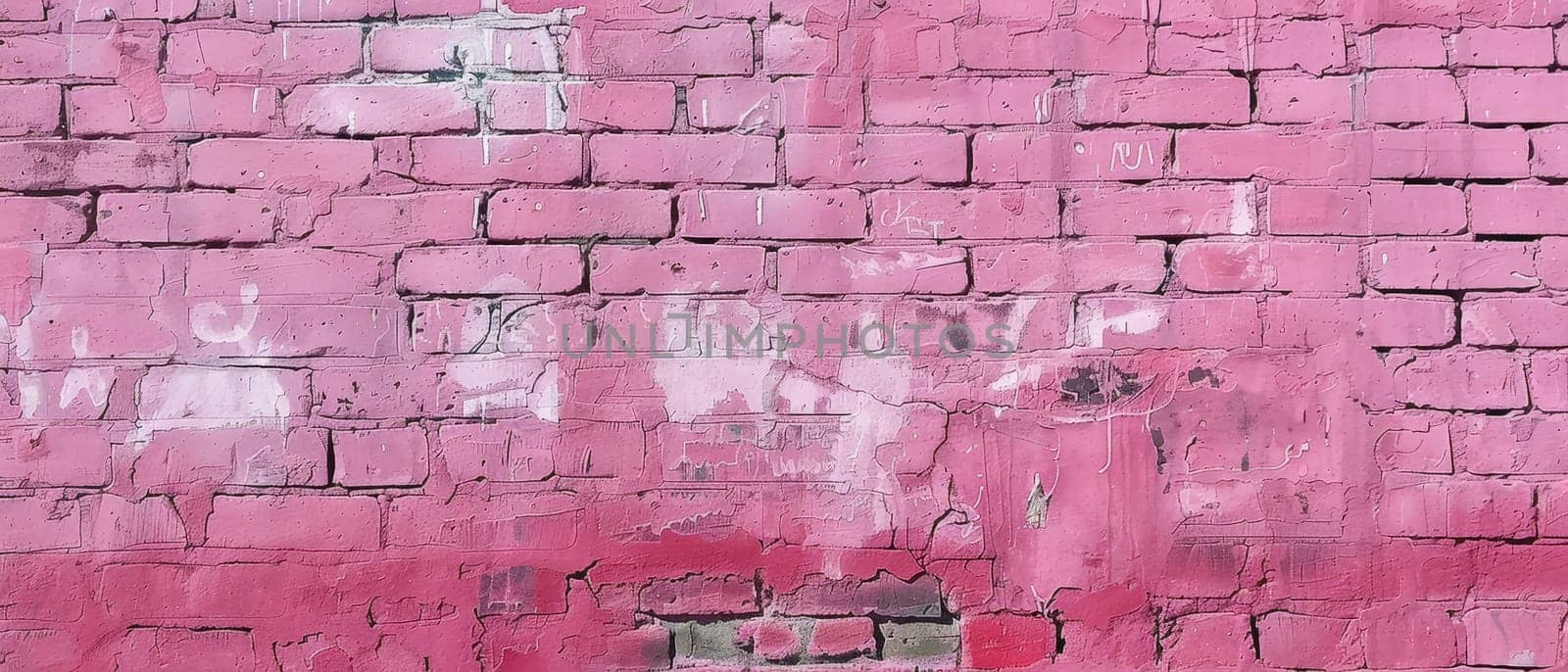 This distressed pink brick wall, with its peeling paint and worn surface, tells a rich story of urban texture and the passage of time
