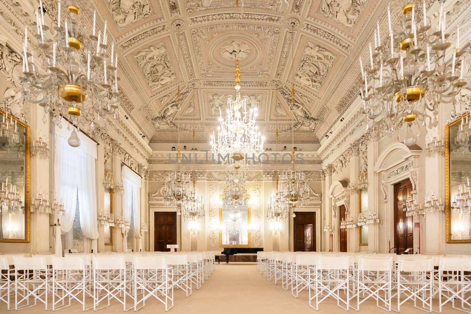 Florence, Italy - 29 June 2023: Pitti Palace - Empty conference Room for indoor event