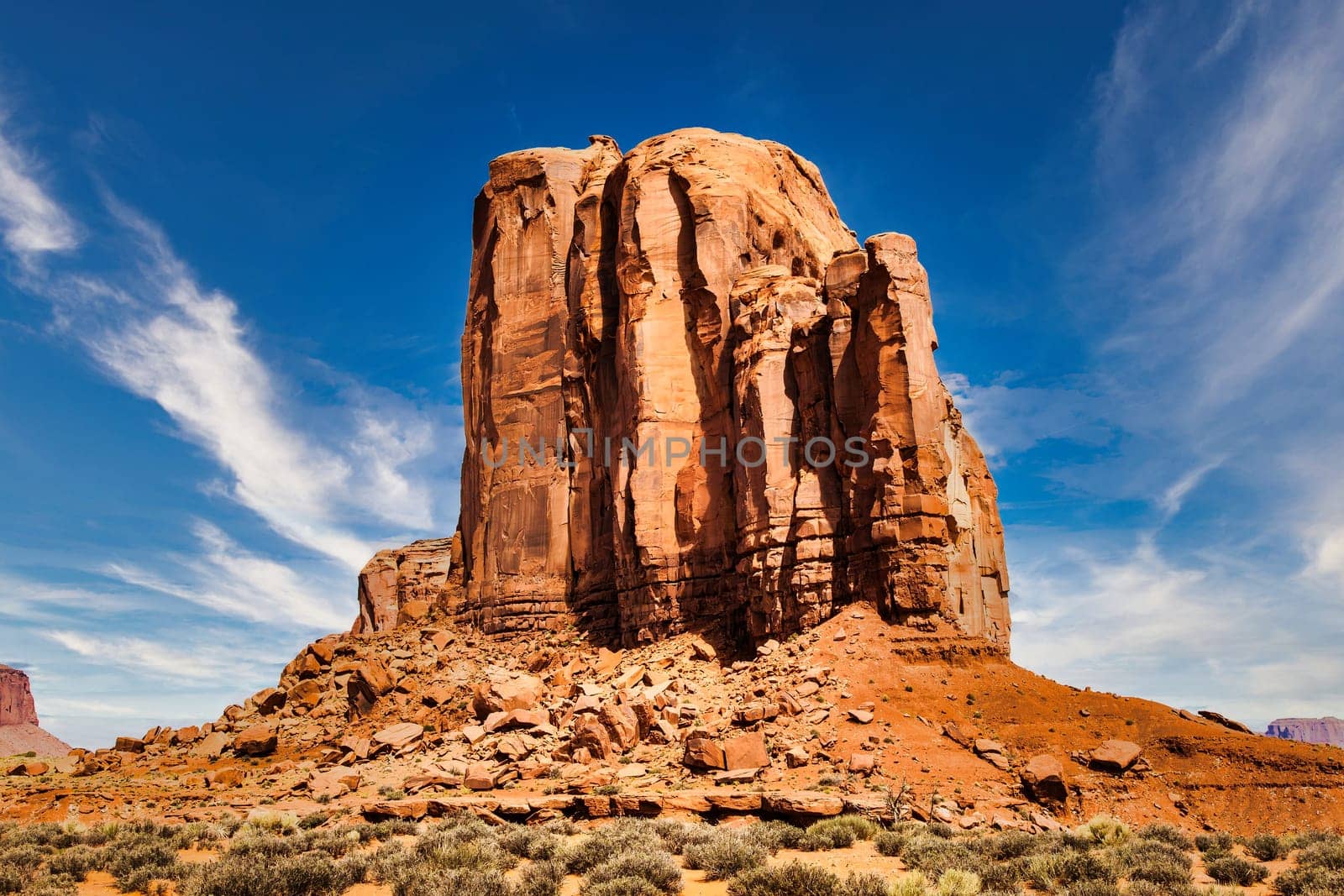 Monument Valley horizon, US, Navajo canyon park. Scenic sky, nature and rock desert.