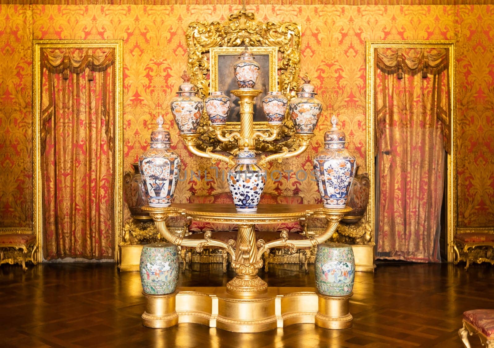 Turin, Italy - April, 2023: Royal Palace Chinese Cheramics Room. Luxury elegant ancient interior, circa 1860
