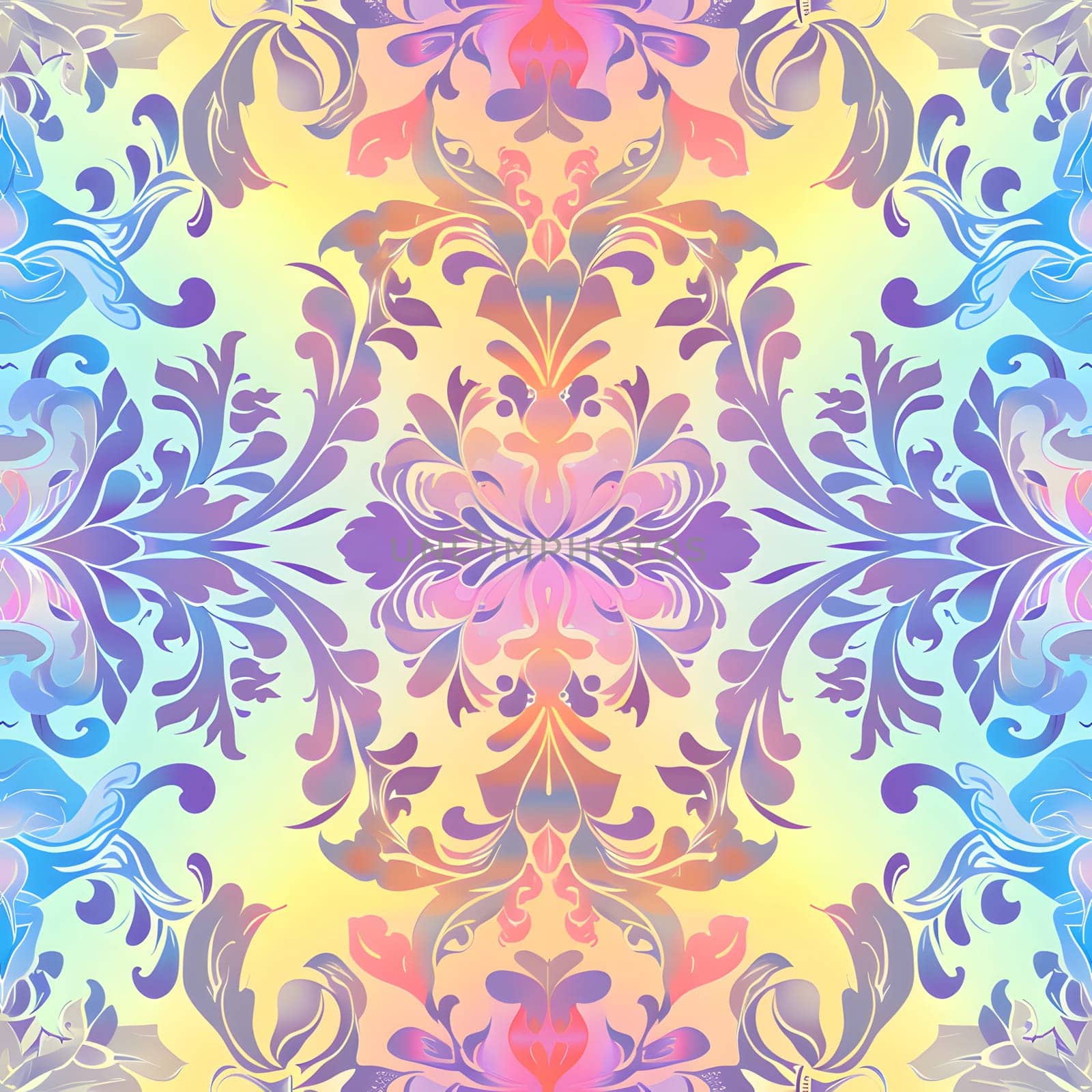 Seamless texture and background of Art Nouveau Colorful Brightness Colors Vibrant Pastel Power Gradient. Neural network generated image. Not based on any actual scene or pattern.