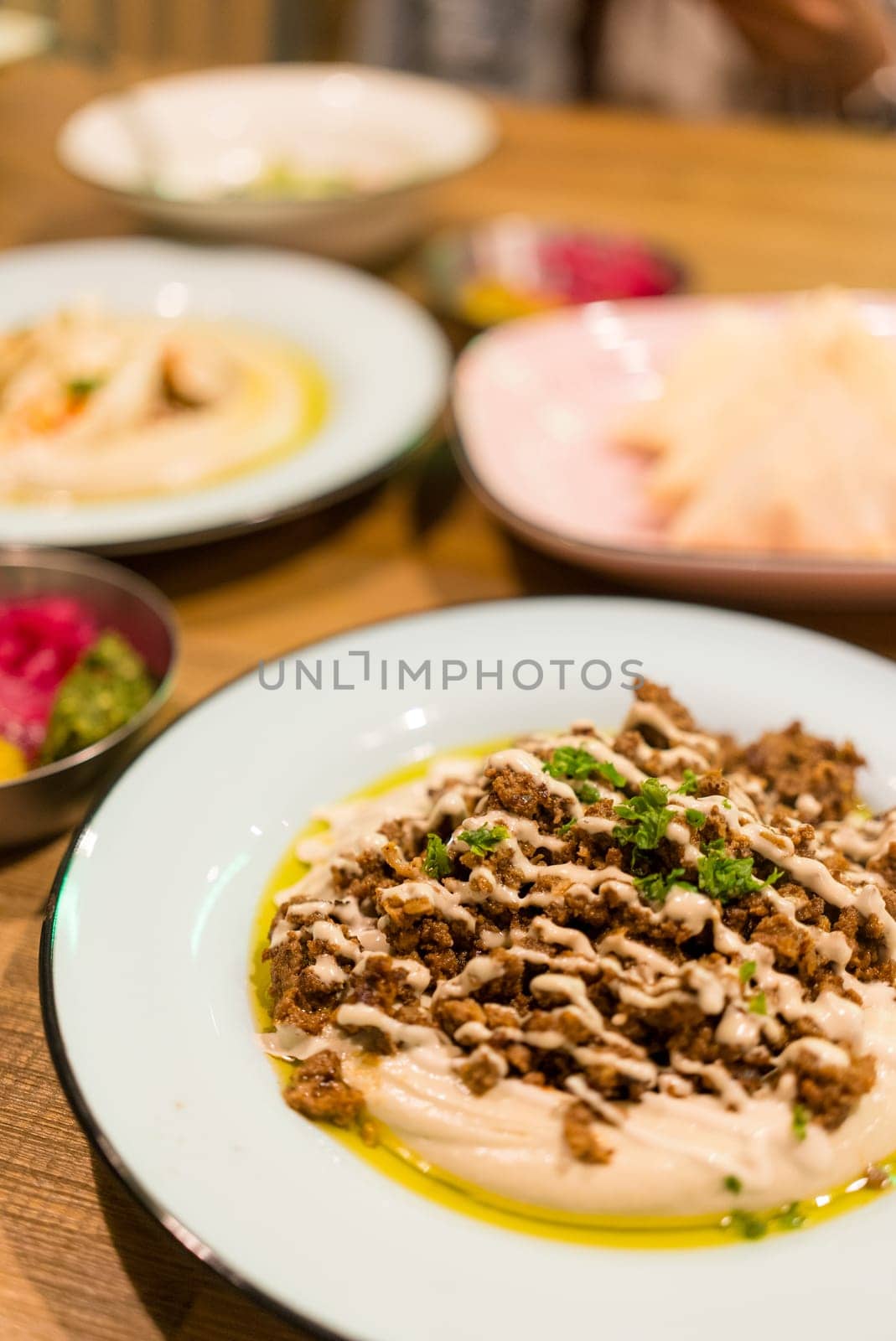 Hummus with lamb meat israel cuisine