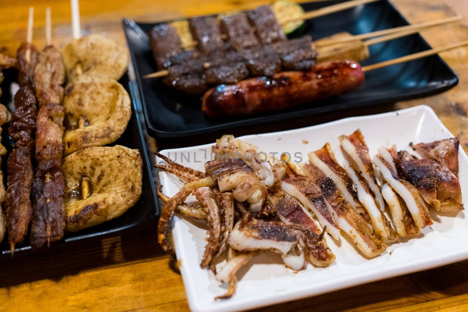Satay skewered and grilled meat