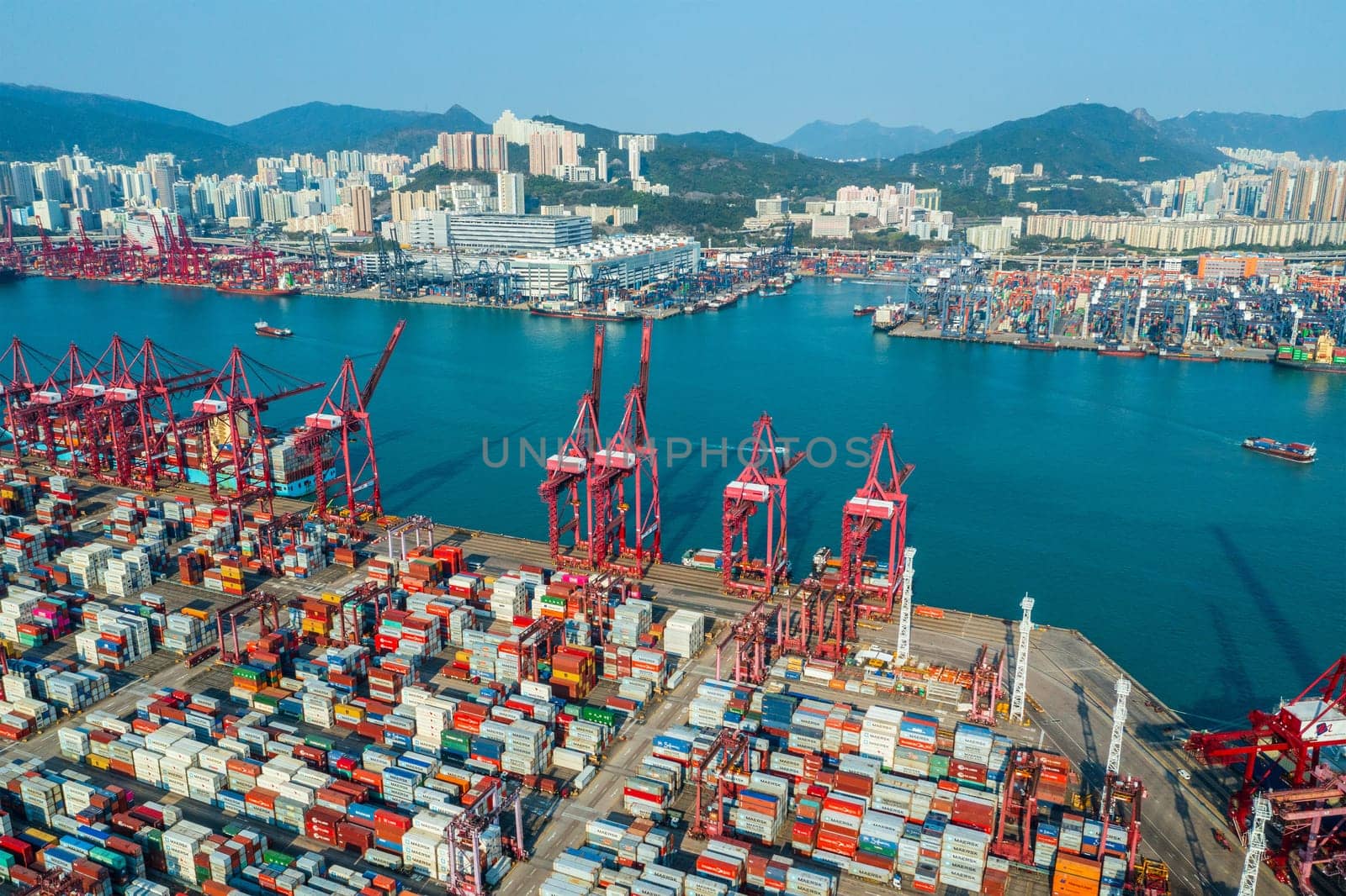 Kwai Tsing, Hong Kong 21 February 2020: Top view of Hong Kong cargo terminal port