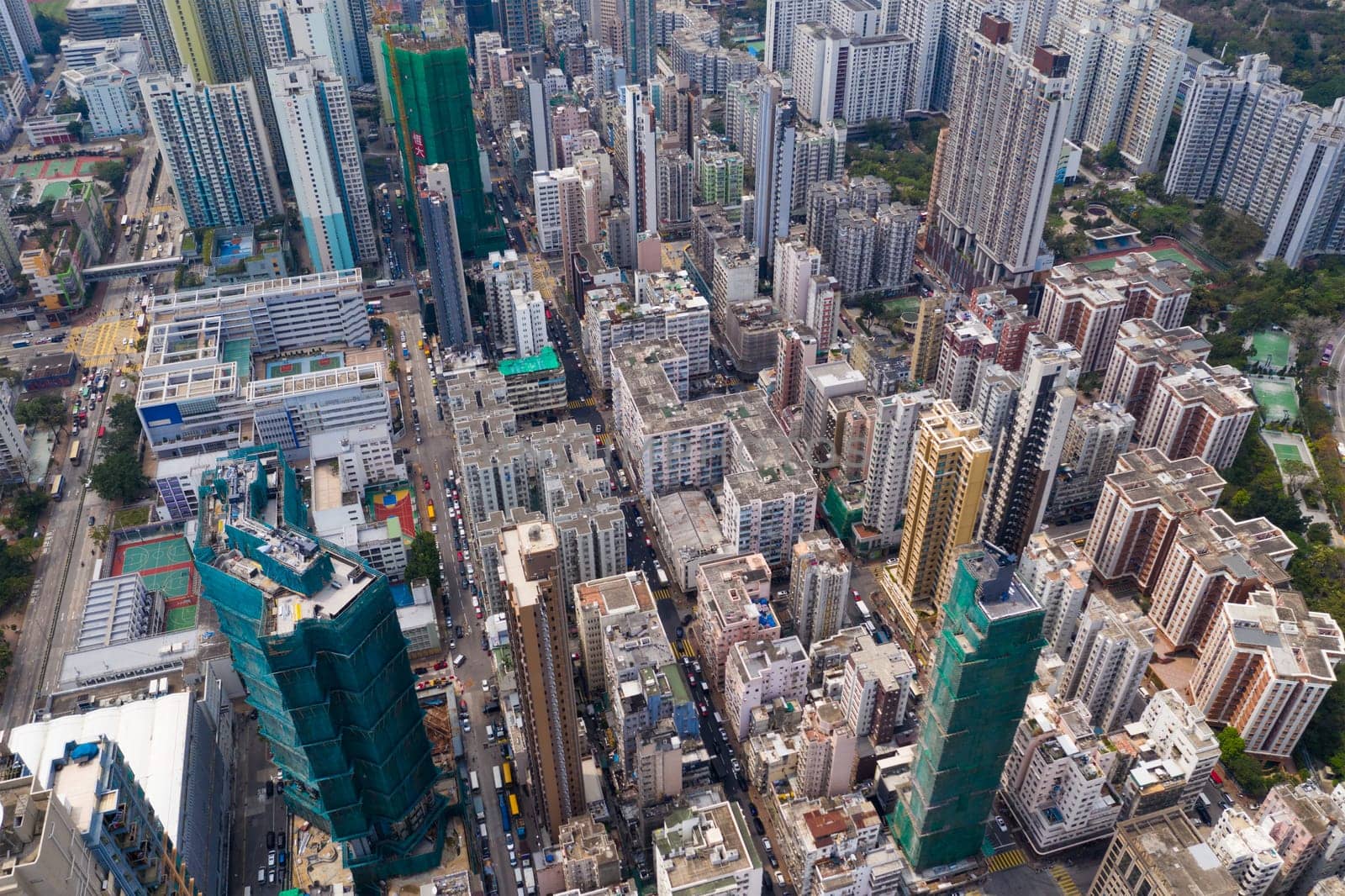Sham Shui Po, Hong Kong 09 October 2019: Top view of Hong Kong city