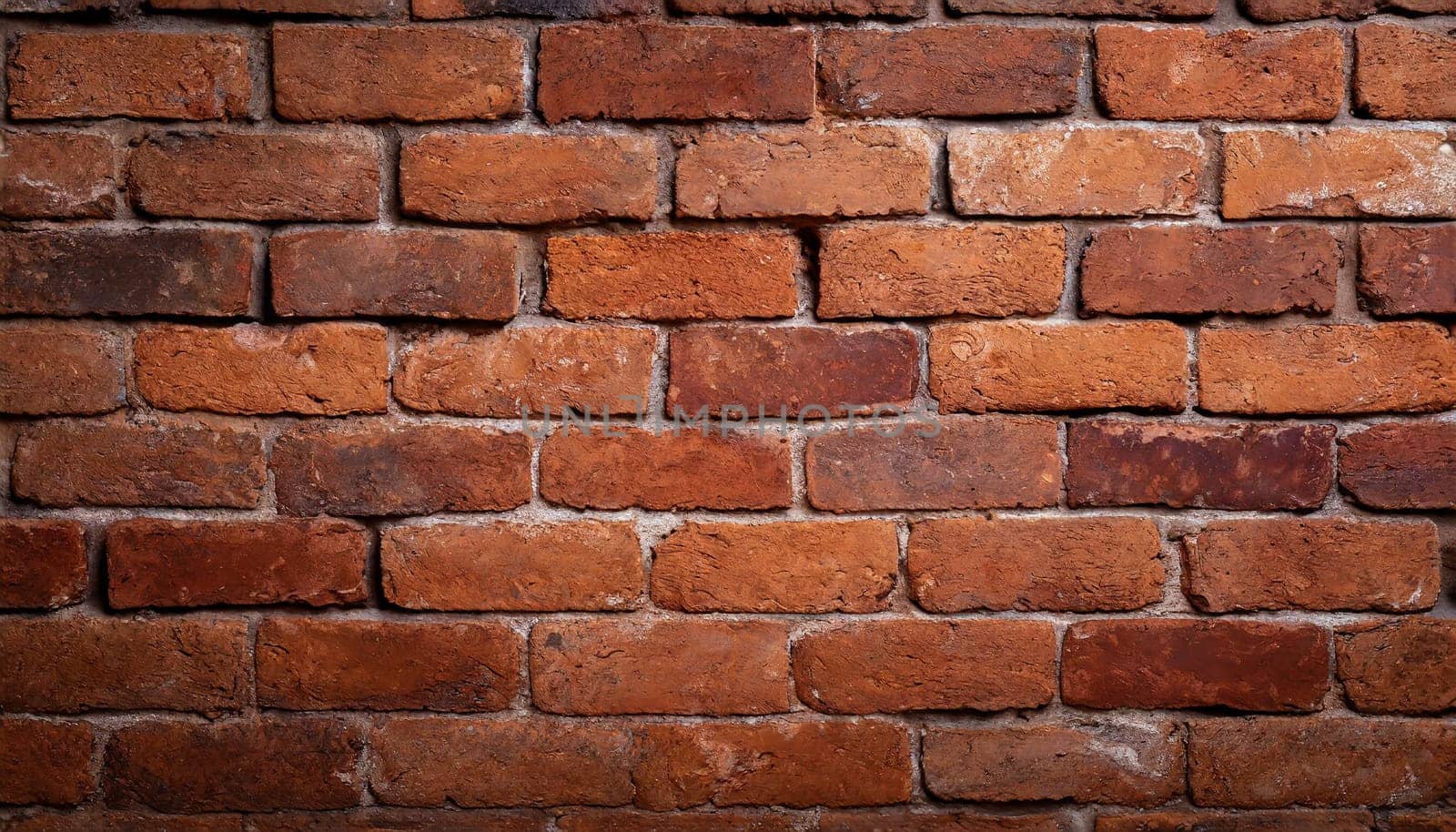 Close up view of a red brick wall. Texture of old dark brown and red brick wall panoramic background. Minimal pattern background concept. Trendy brick wall background idea. Copy space.