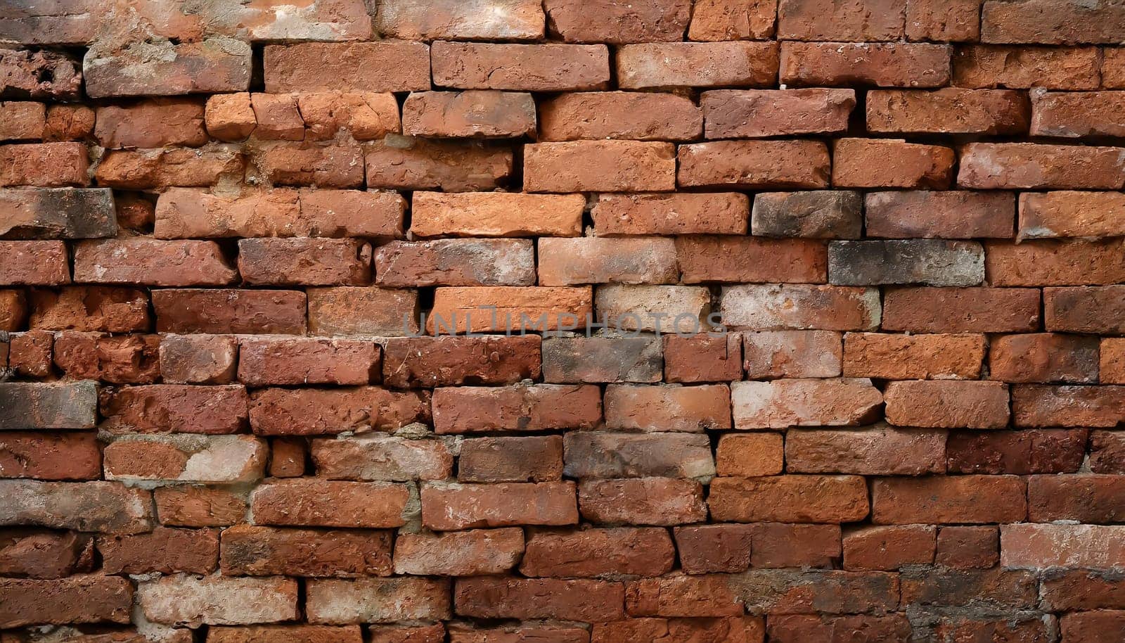 Fragment of old brickwork, close-up. Red brick wall. Potholes and defects in a brick wall. Flat lay, close-up. Cracks and defects of red brick on the wall. building houses, texture
