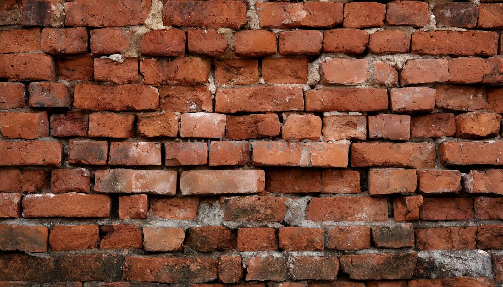 Fragment of old brickwork, close-up. Red brick wall. Potholes and defects in a brick wall. Flat lay, close-up. Cracks and defects of red brick on the wall. building houses, texture