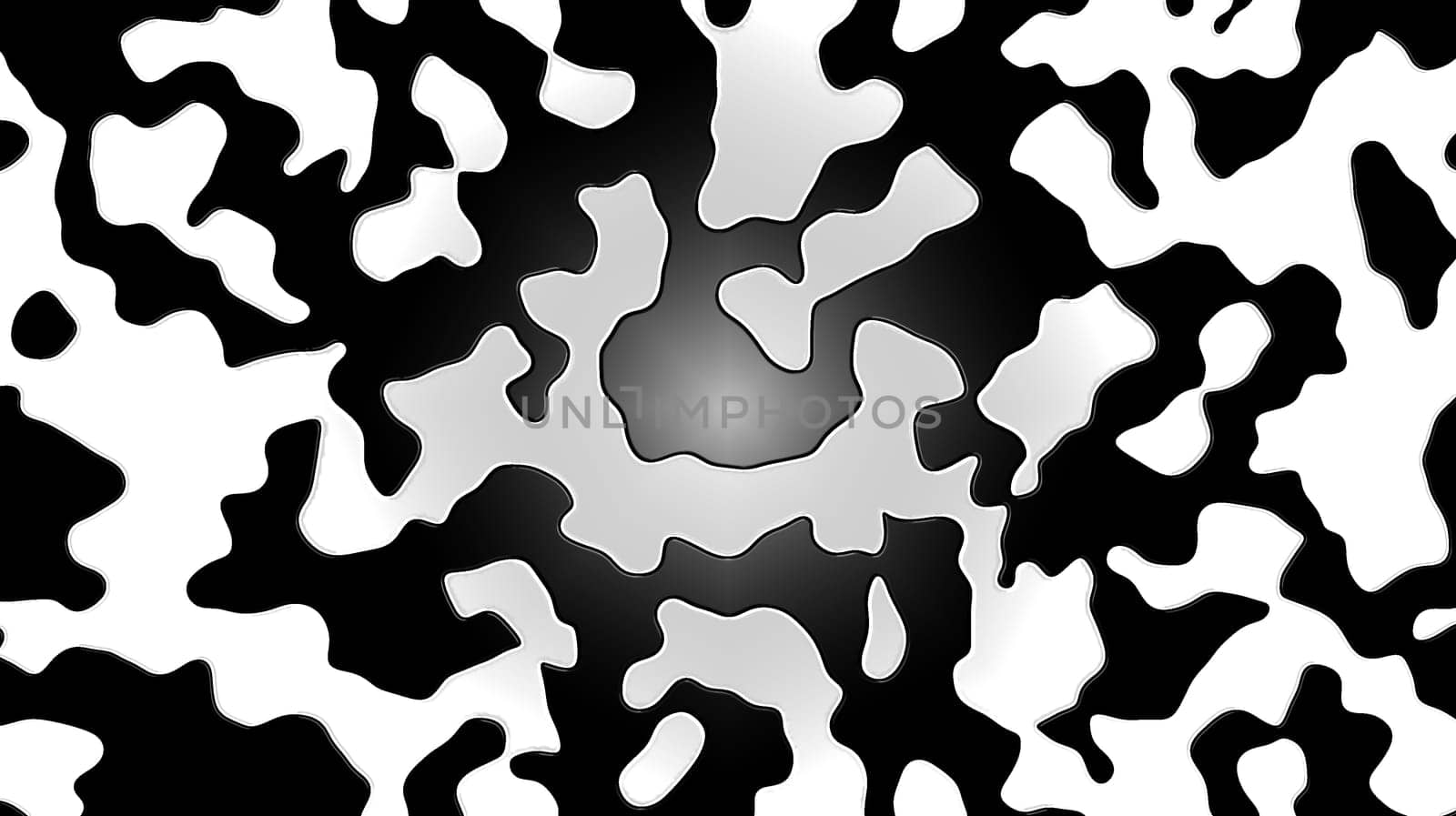 Abstract image in the form of zigzag camouflage black spots on a white background
