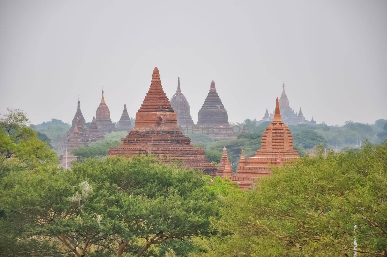 Valley of a thousand pagodas in Myanmar. The ancient religious city of Pagan with pagodas and shrines.
